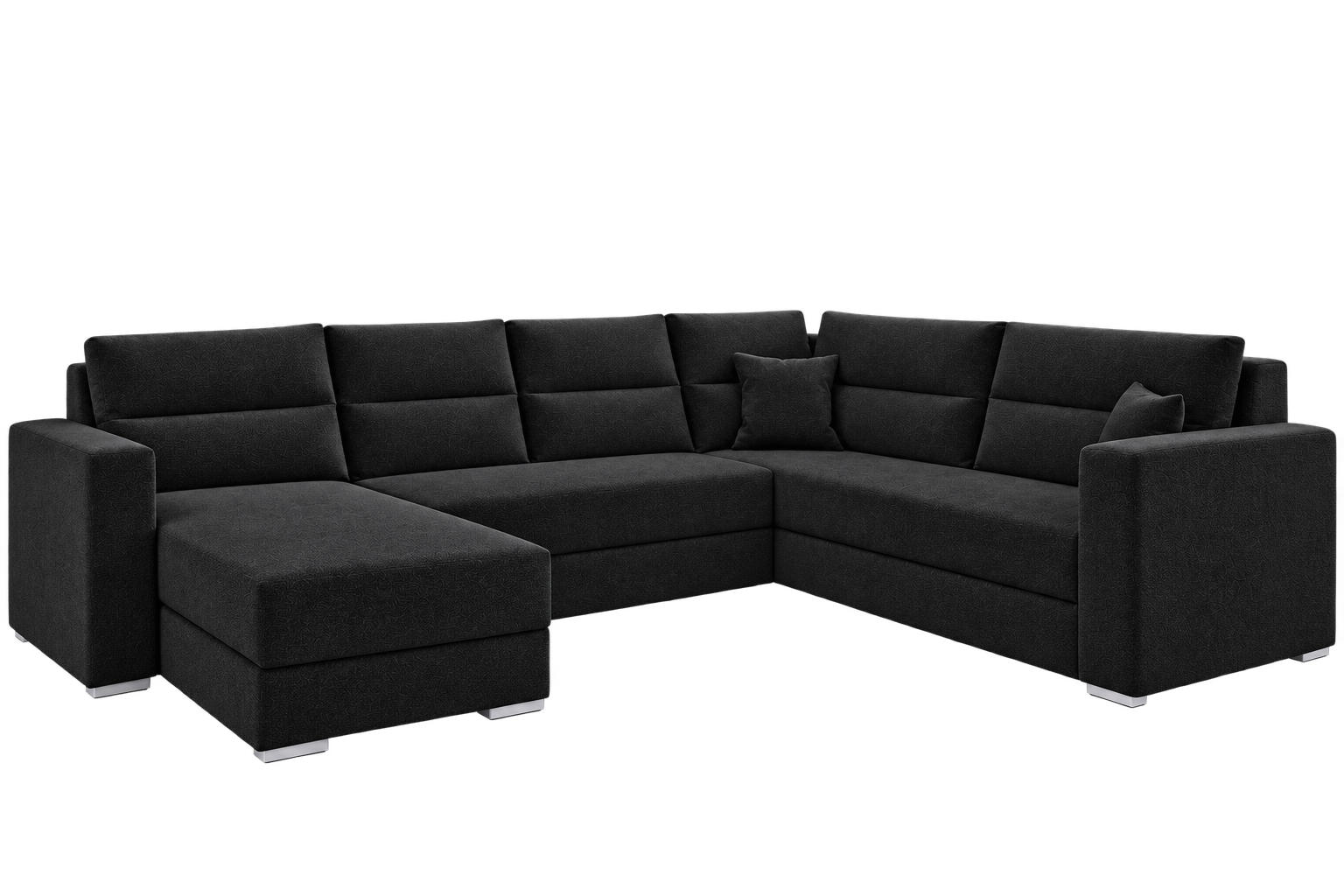 WOHNLANDSCHAFT CAPTAIN U-Form 314 cm mit hochwertigem Federkern, Schlaffunktion, Bettkasten und Ottomane links/rechts - Schwarz, Kunststoff (314/90/217cm) - Wohnideebilder
