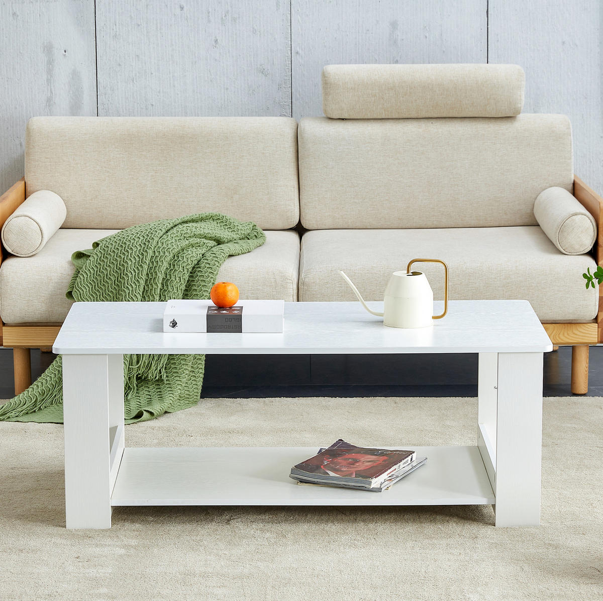 COUCHTISCH 110/55/42 cm Weiß mit Ablage aus MDF in Holzoptik - Weiß, Holzwerkstoff (110/55/42cm) - OKWISH