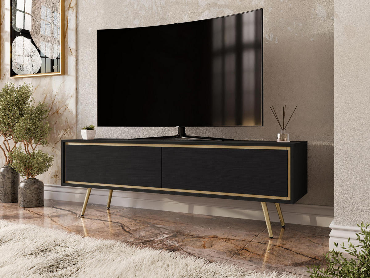 TV-LOWBOARD Tori 02 - Goldfarben/Schwarz, Holzwerkstoff/Metall (150/50/40cm) - MIRJAN24