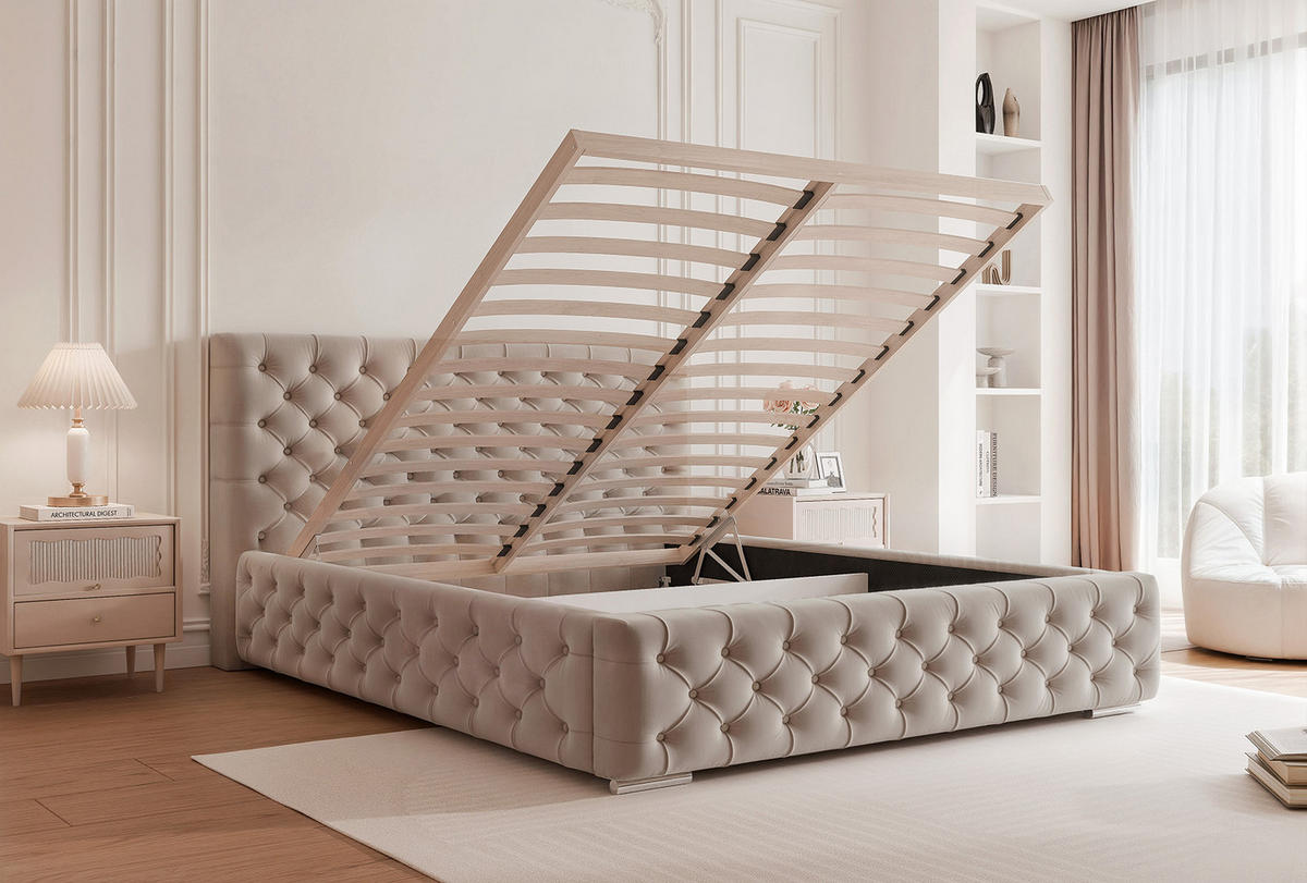 POLSTERBETT CALLIA 200x200 cm, Beige - Beige, Textil (200/200cm) - Fedve