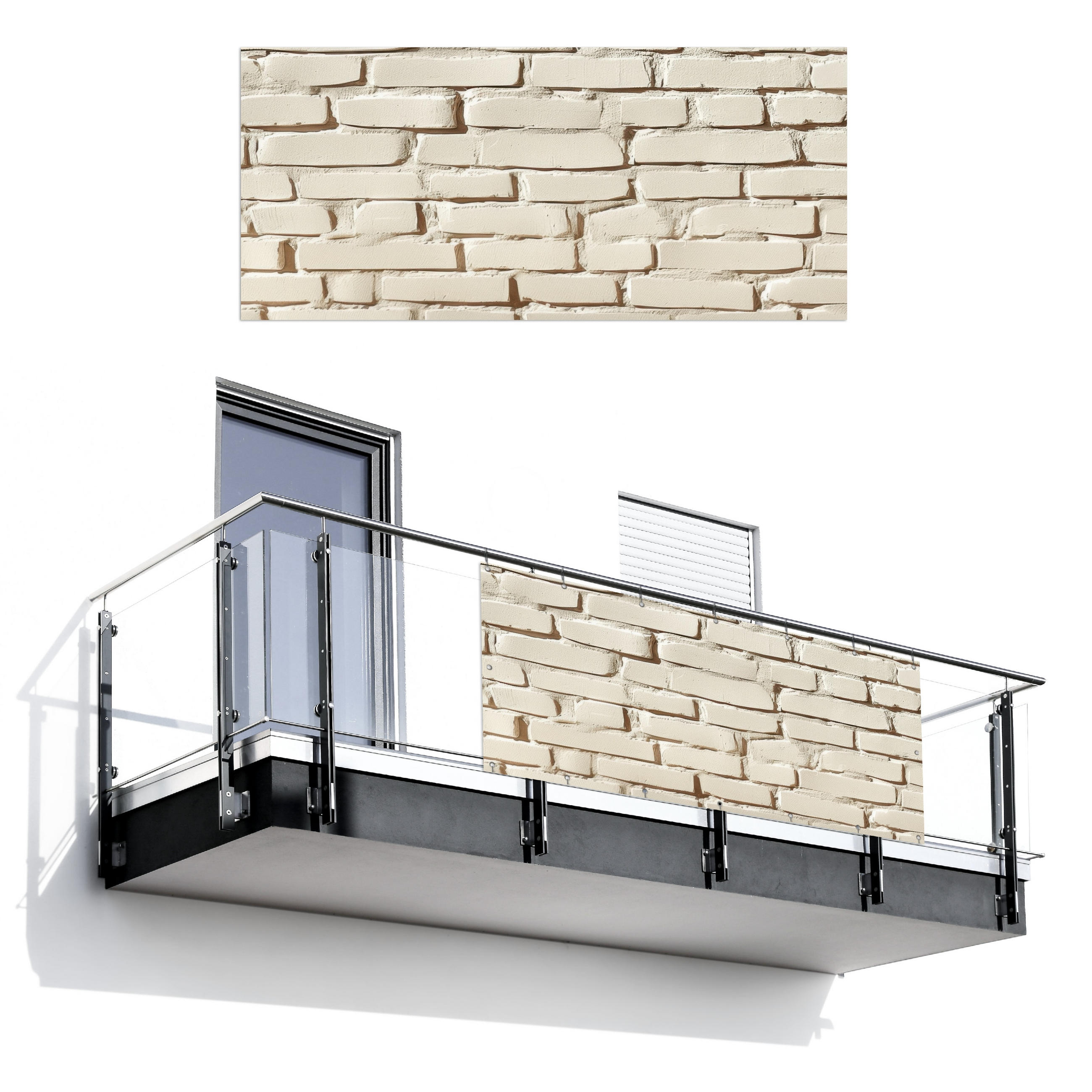 BALKON-SICHTSCHUTZ Ziegel - Wand - Licht - Weiß - Creme, Kunststoff (200/90cm) - MuchoWow