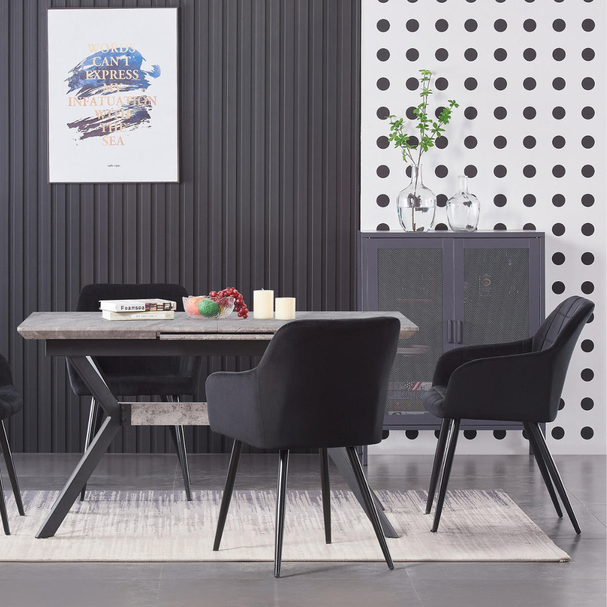 STUHL Samt Schwarz - Schwarz, Metall (55/82/59cm) - Life Interiors
