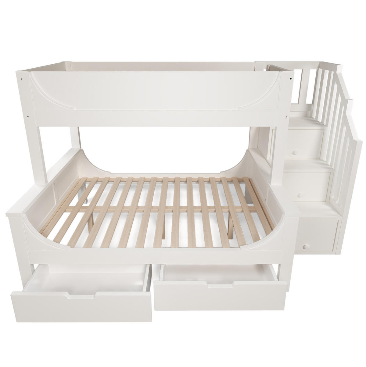 PATROVÁ postel 90/200 a 140/200 cm bílá z dřeva a kovu s úložným schodištěm a zásuvkami - bílá, kov (90/200cm) - OKWISH