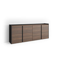 SIDEBOARD, Dunkler Eiche und Schwarz, 207/35/80cm, mit Led - Dunkelbraun, Holzwerkstoff (207/80/35cm) - Skraut Home