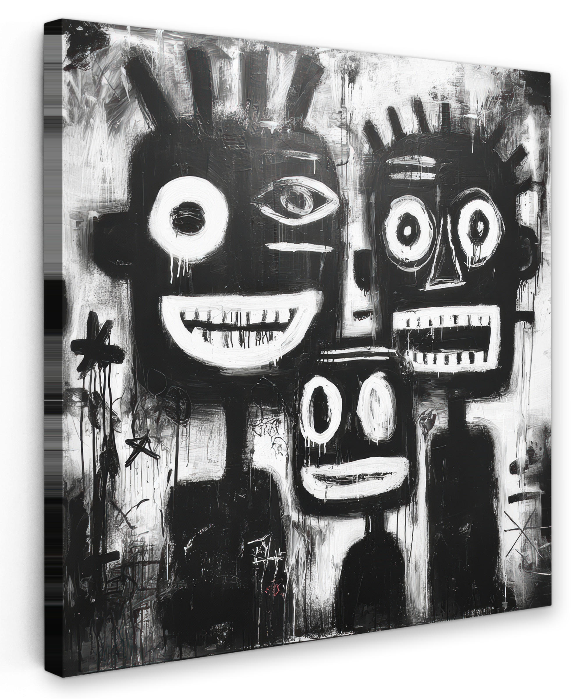 LEINWANDBILD Malerei - Figuren - Schwarz - Abstrakt Deko Wohnzimmer 20x20 cm - Schwarz, Textil (20/20cm) - MuchoWow