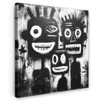 LEINWANDBILD Malerei - Figuren - Schwarz - Abstrakt Deko Wohnzimmer 20x20 cm - Schwarz, Textil (20/20cm) - MuchoWow