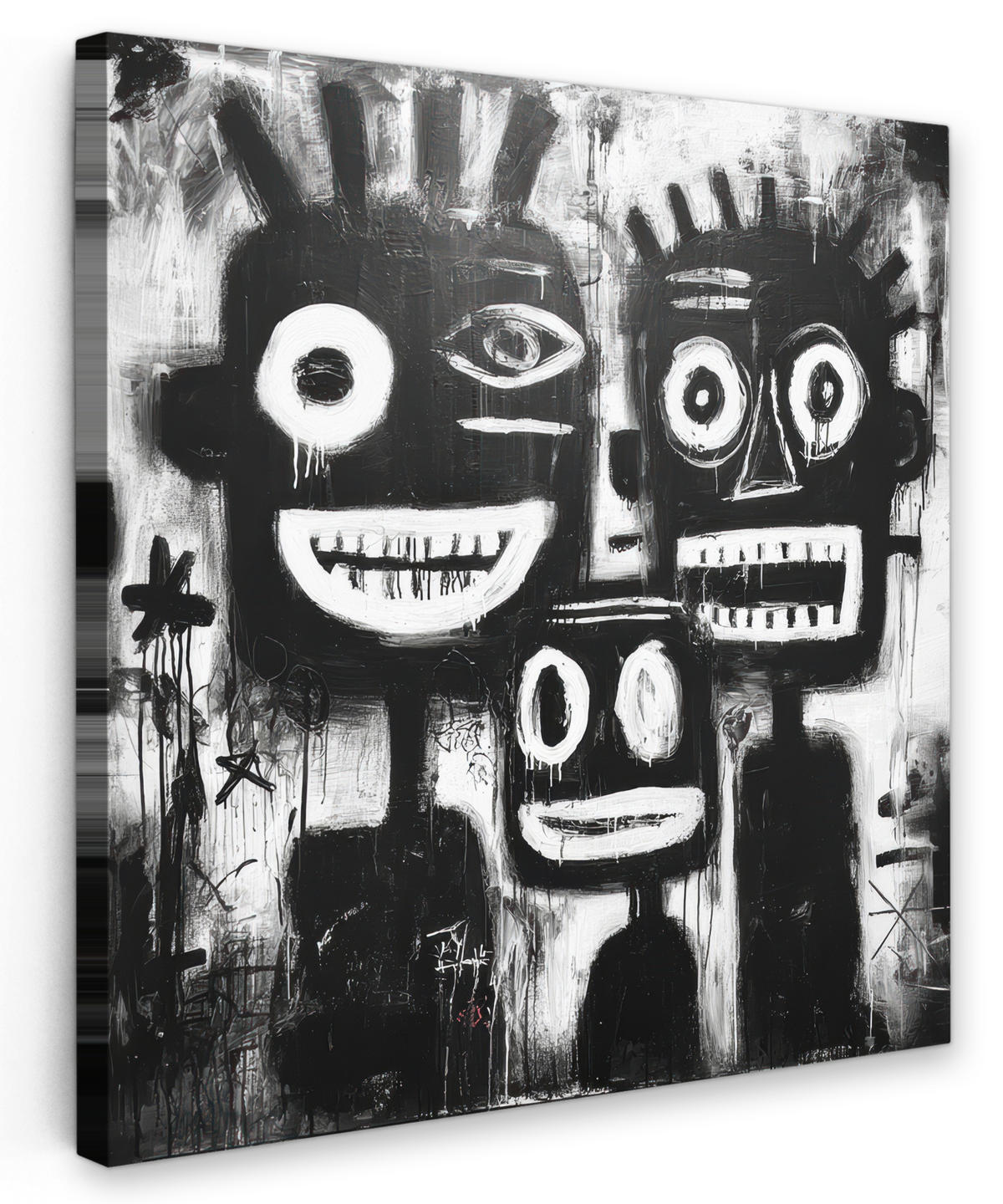 LEINWANDBILD Malerei - Figuren - Schwarz - Abstrakt Deko Wohnzimmer 20x20 cm - Schwarz, Textil (20/20cm) - MuchoWow