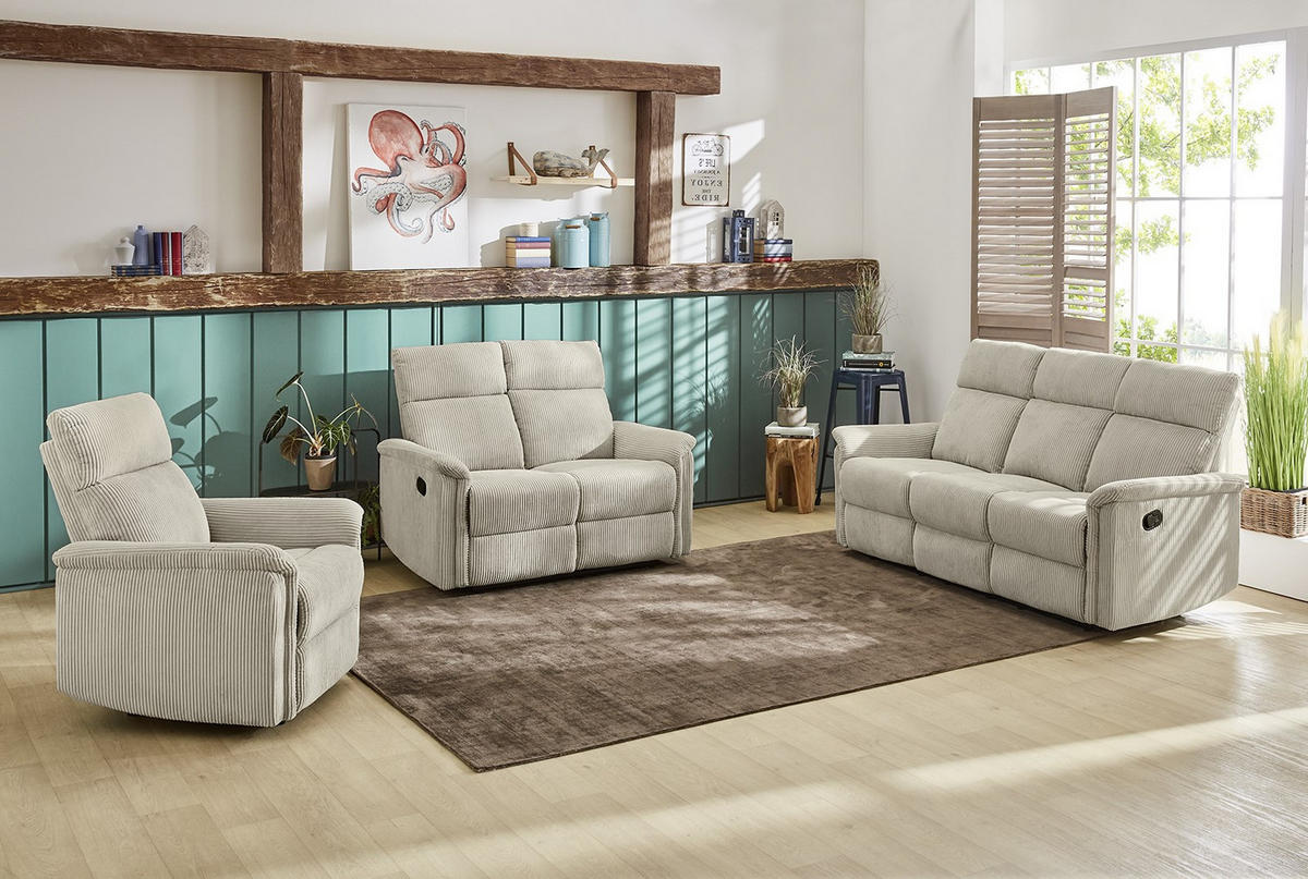 RELAX-FERNSEHSESSEL Federkern, Liegefunktion verstellbar durch halbautomatische Relaxfunktion B78/T93/H100 cm, Cord Beige / 15504 - Beige/Schwarz, Textil (78/100/93cm) - luma-home