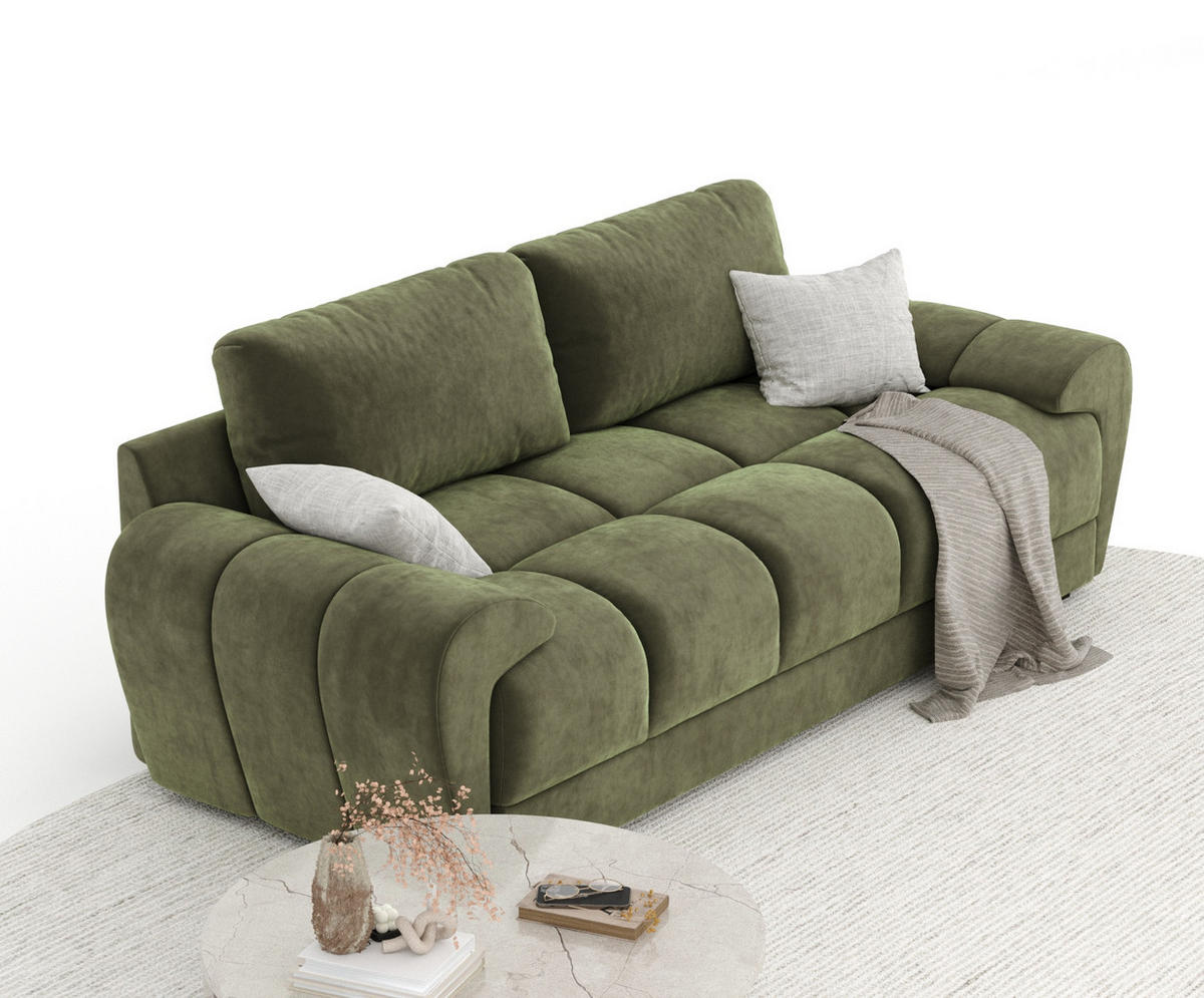3-SITZER SOFA Peebles Olivenfarbe Samtstoff - Schwarz/Olivgrün, Holz/Holzwerkstoff (244/90/101cm) - Maison de Reve