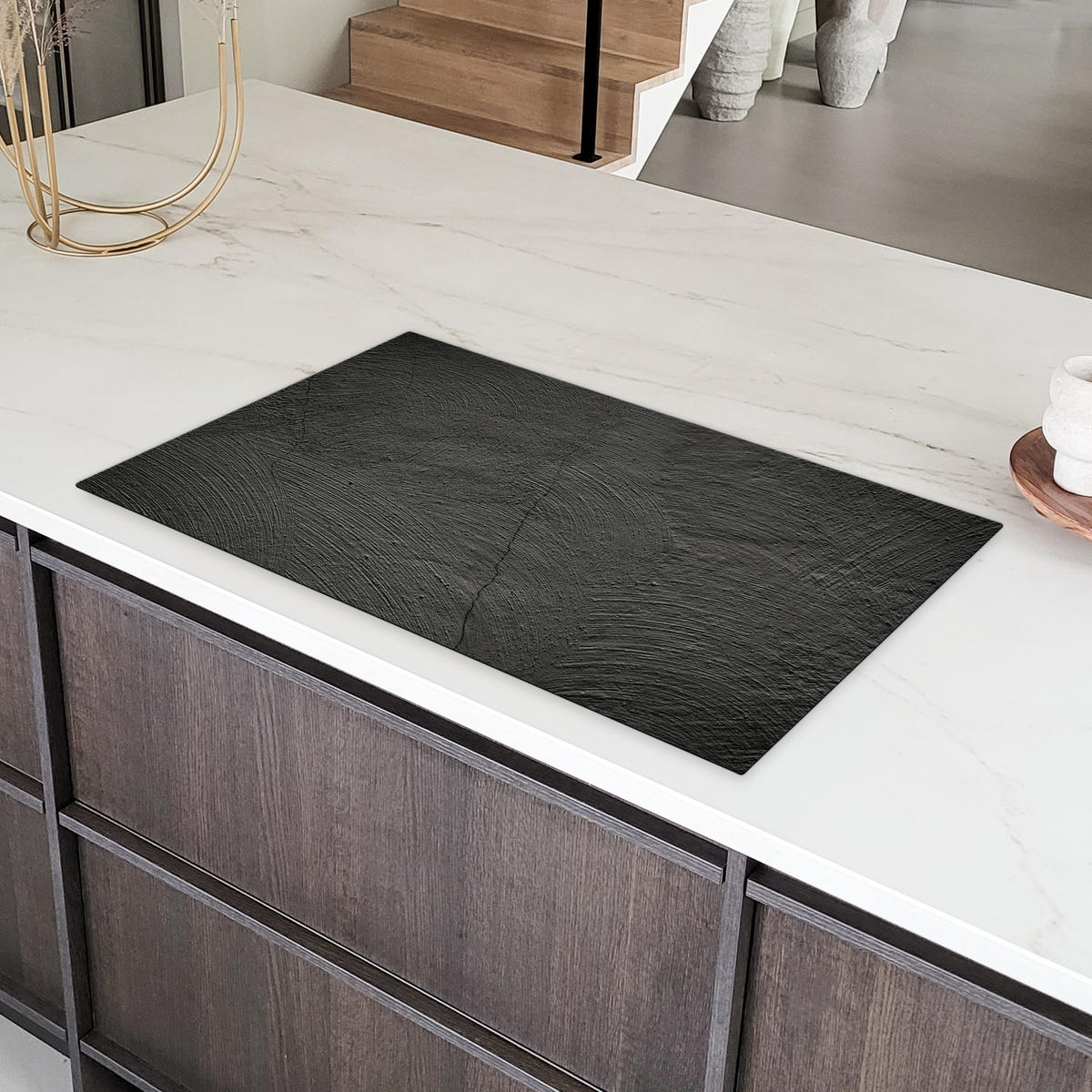 HERDABDECKPLATTE Beton - Schwarz - Industriell Induktionsschutz 91.2x52 cm - Anthrazit, Kunststoff (91.2/52/0.2cm) - MuchoWow