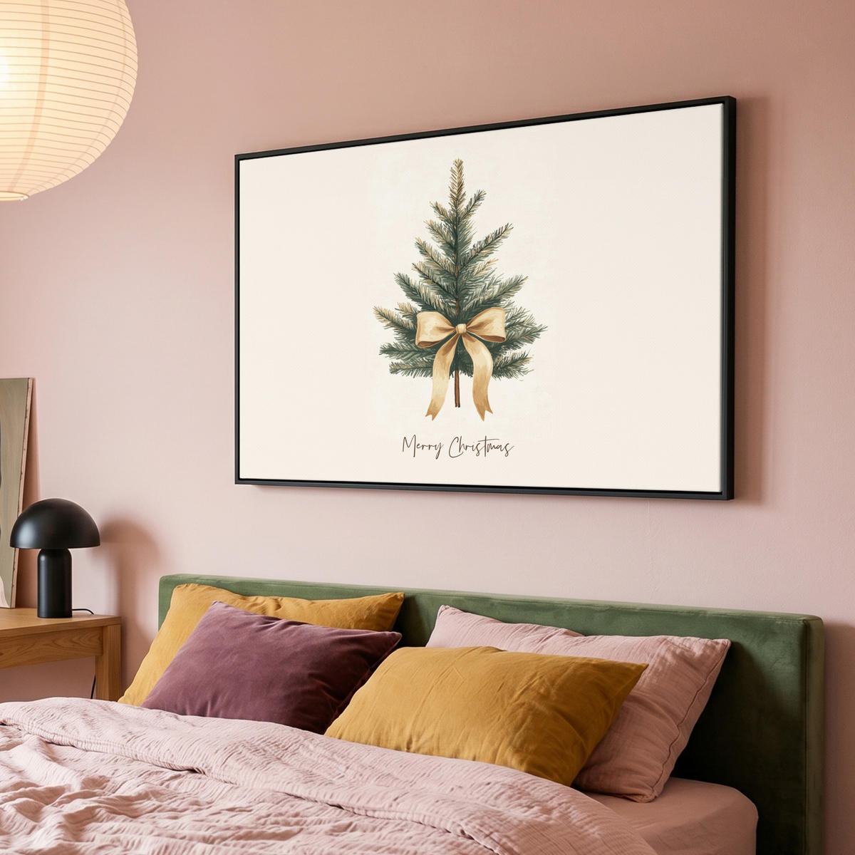 LEINWAND Bilder mit Rahmen - Weihnachtsbaum - Weihnachten - Frohe Weihnachten - Beige - 120x80 - Sandfarben, Textil (120/80cm) - MuchoWow
