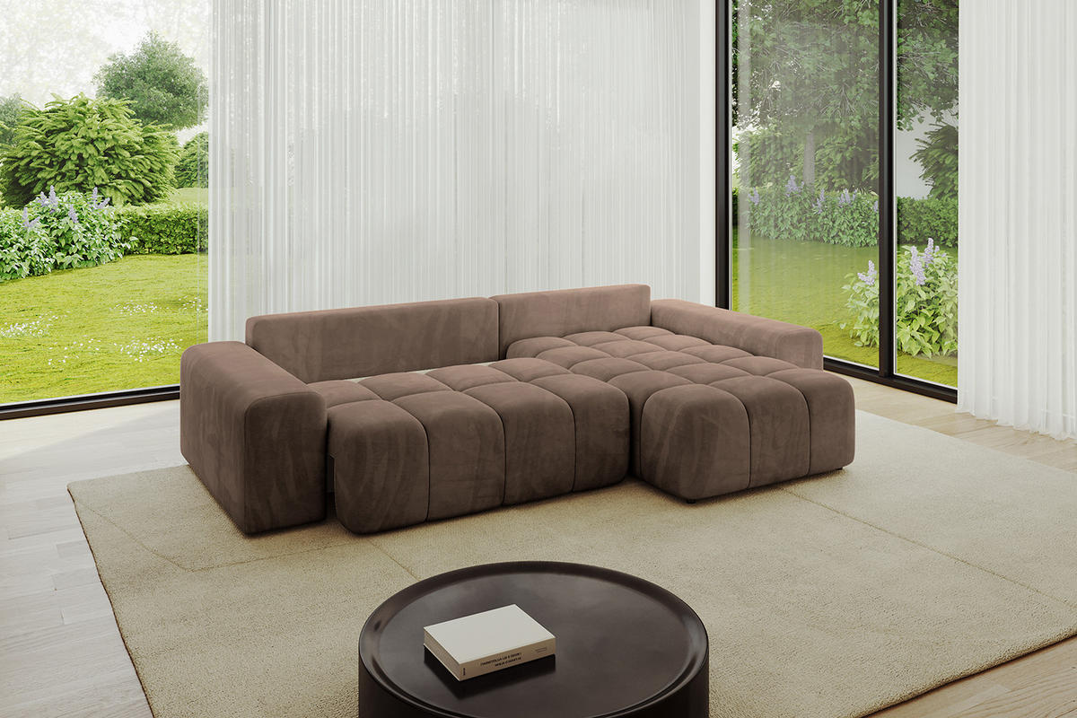 ECKSOFA Ottomane rechts ENIL-L 297x189x68 Braun Velours - Braun, Holzwerkstoff/Kunststoff (189/297cm) - ALTDECOR