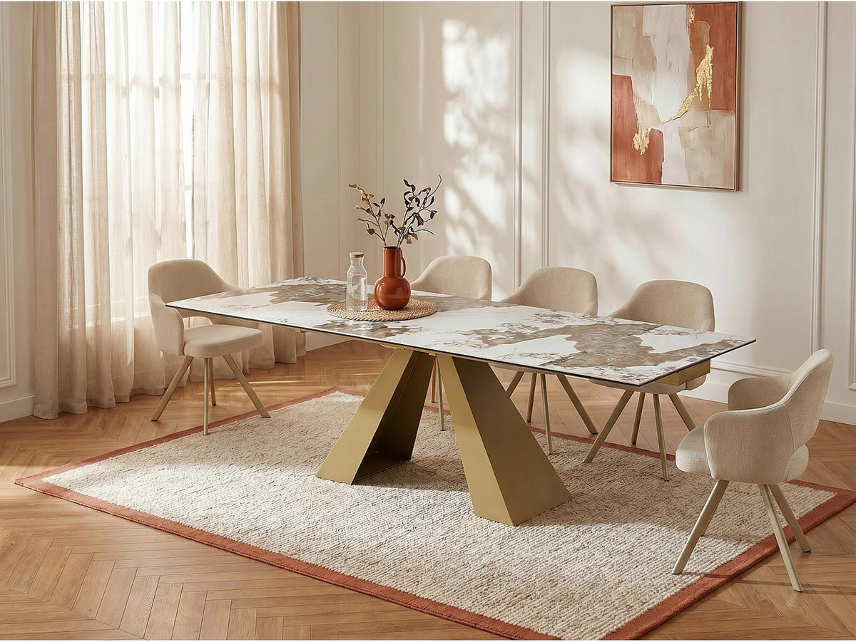 ESSTISCH - 6 Personen, 8 Personen, 10 Personen - Glas, Keramik - Taupe, Weiß, Goldfarben LOZIPA - Taupe/Goldfarben, Glas/Keramik (90/200/76cm) - Vente-Unique