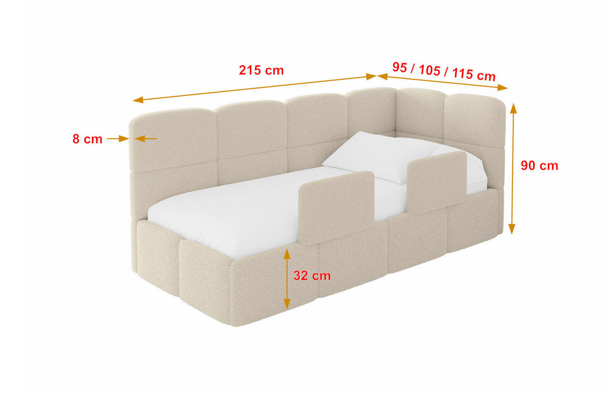 EINZELLBETT Jugendbett mit Bettkasten, Links - KIVY 90x200 Dunkelbeige - Cappuccino, Holzwerkstoff/Textil (90/200cm) - ALTDECOR