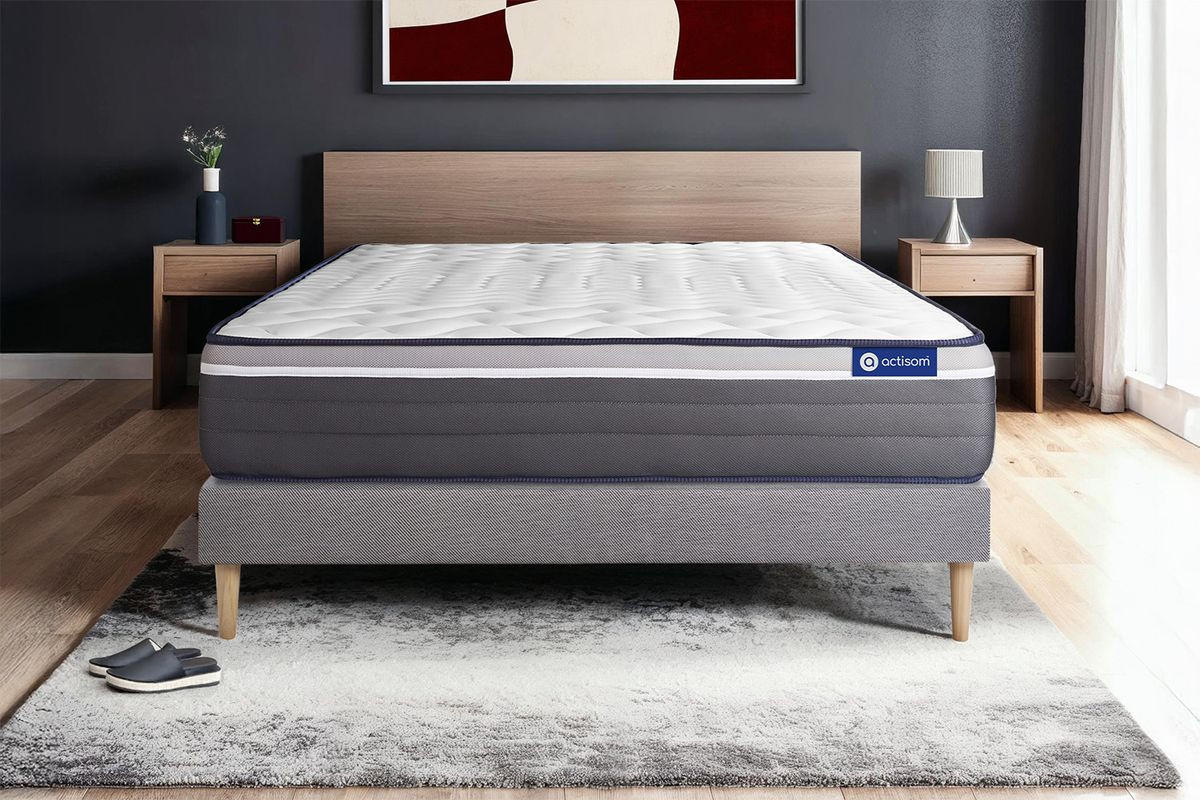 BETT Actilatex plus Latex und Memory-Schaum 130 x 210 cm h4 - Kit Bettgestell Grau - Beige/Grau, Karton/Holz (130/210cm) - ACTISOM