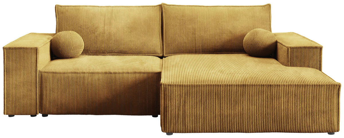 ECKSOFA Pablo Mini mit Schlaffunktion Gelb Cord - Gelb, Textil (255/148cm) - Bromarkt