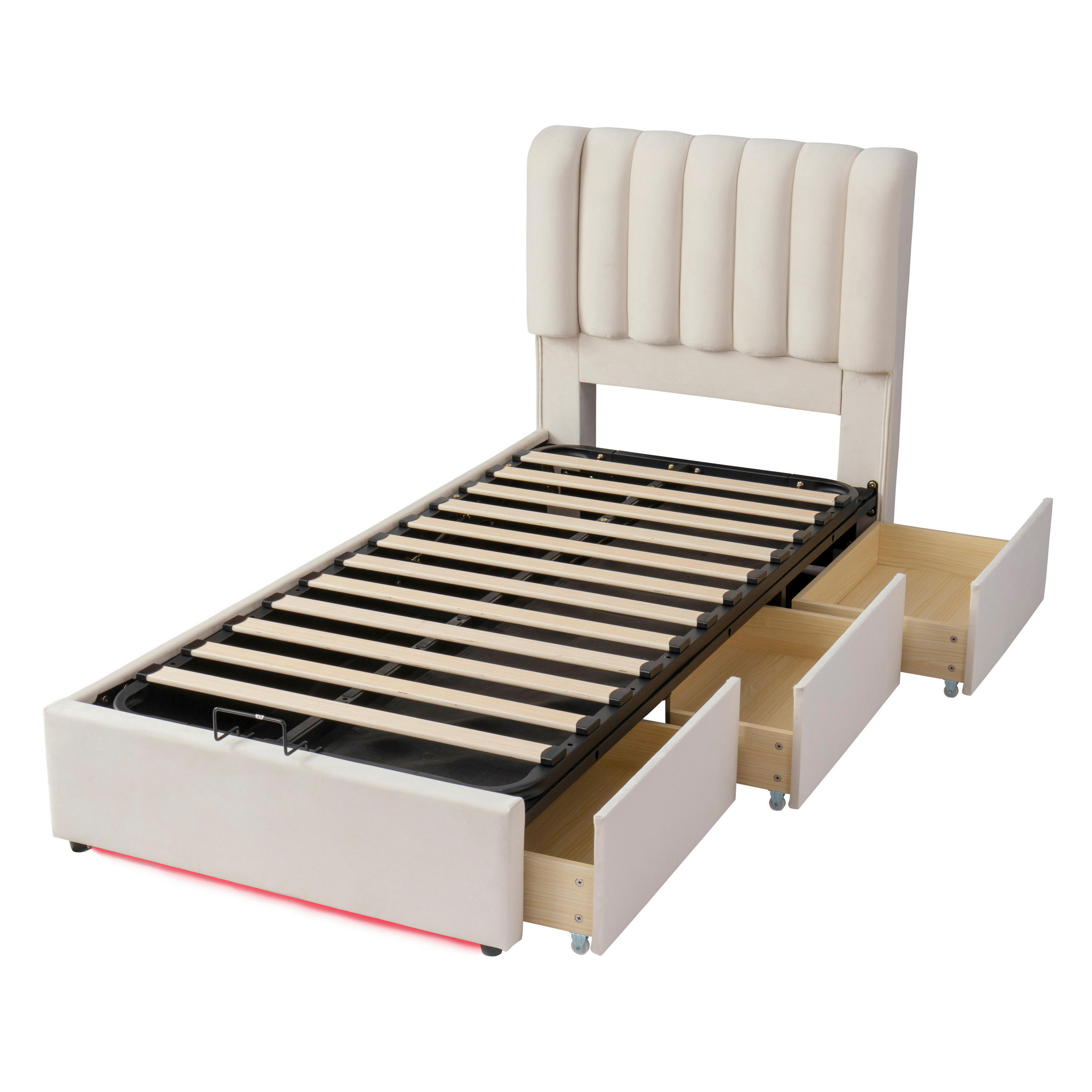 STAURAUMBETT 90/200 cm DE-32718 mit mit hydraulischem Stauraum und LED Beige - Beige, Holzwerkstoff (90/200cm) - ComfortXL