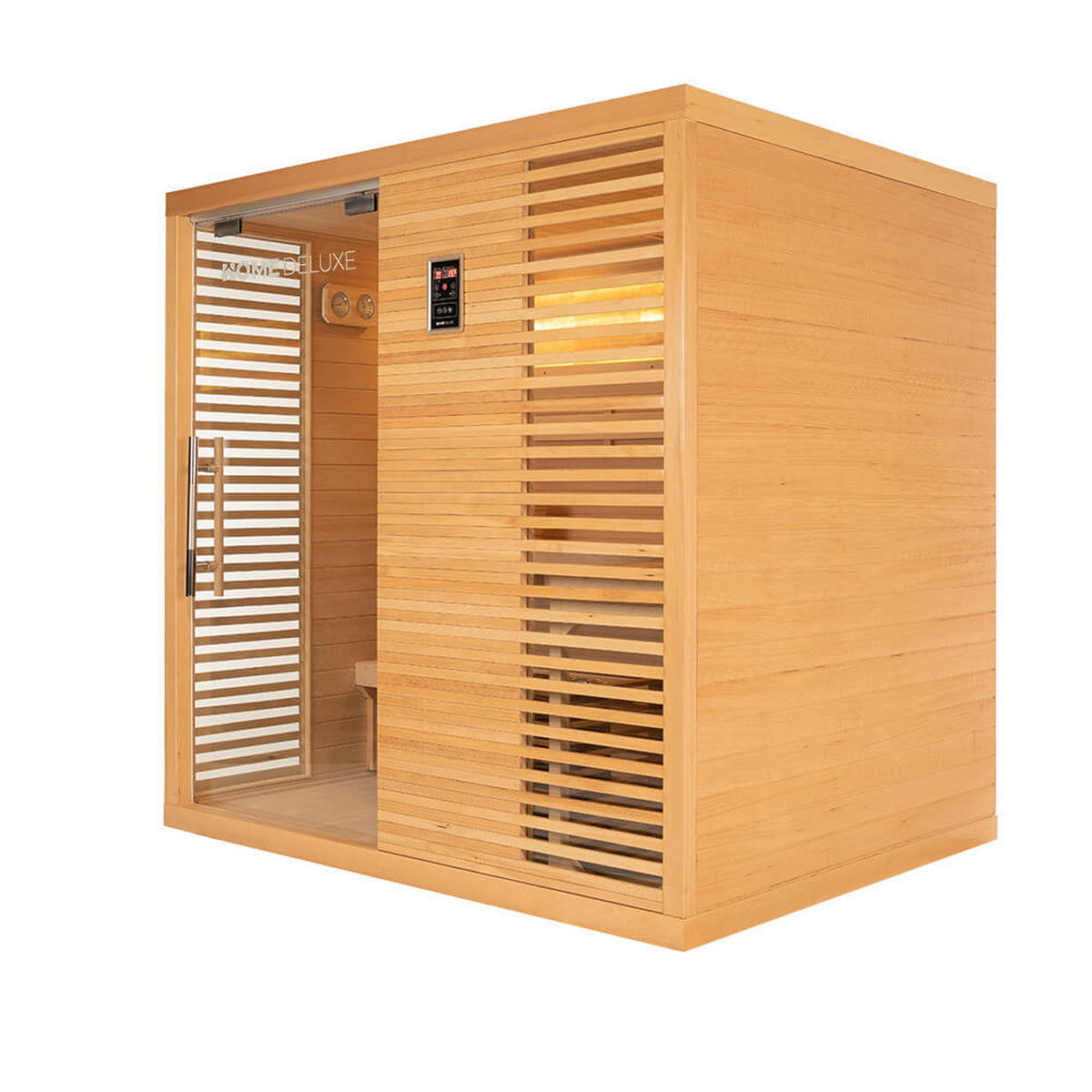 TRADITIONELLE Sauna NEOLA - 200 x 160 cm für 5 Personen - Naturfarben, Holz (200/200/160cm) - Home Deluxe