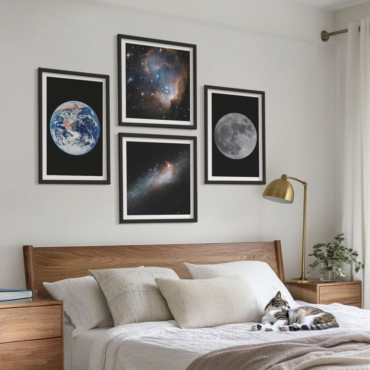 BILDER SET 4er Set - 50x50 cm & 40x60 cm Schwarzer Rahmen - Galaxie Weltraum Mond - Schwarz, Kunststoff (50/50cm) - TULUP