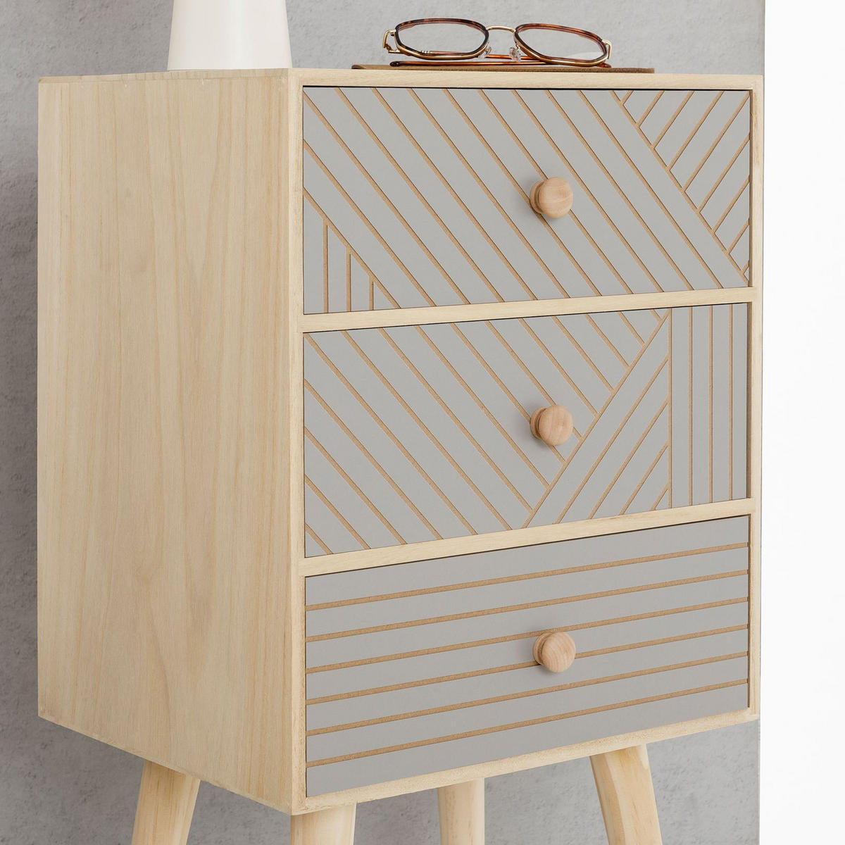 NACHTTISCH PELO - Grau, Holz (35/67/29cm) - IDIMEX