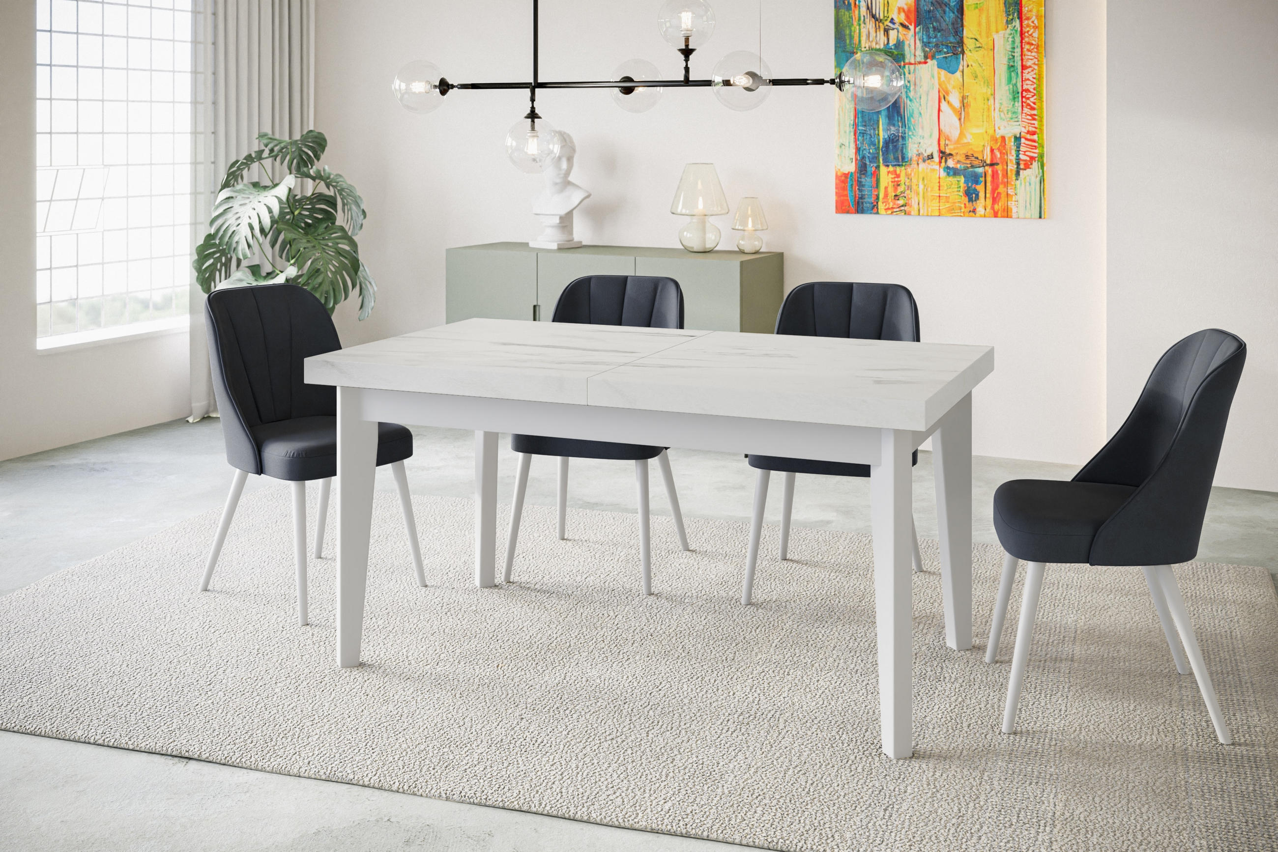 ESSZIMMERTISCH SKANDI, ausziehbarer Tisch: 200-300X100X78 cm, Farbe: MARMUR, mit Holzbeinen in Farbe Weiß - Hellgrau/Weiß, Holzwerkstoff (200/100/78cm) - Alpi-Möbel