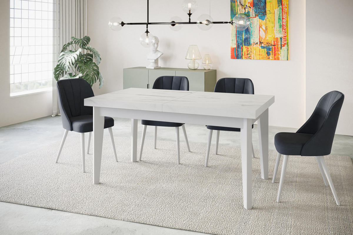 ESSZIMMERTISCH SKANDI, ausziehbarer Tisch: 200-300X100X78 cm, Farbe: MARMUR, mit Holzbeinen in Farbe Weiß - Hellgrau/Weiß, Holzwerkstoff (200/100/78cm) - Alpi-Möbel