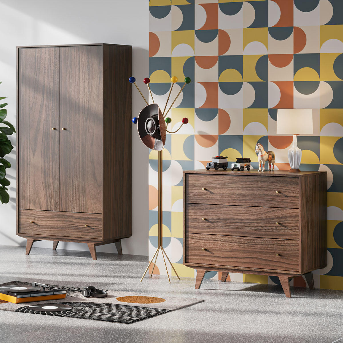 KOMMODE 3 Schubladen Mid - L90 cm - Nussbaumfarben, Holzwerkstoff (50/85/90cm) - Calicosy