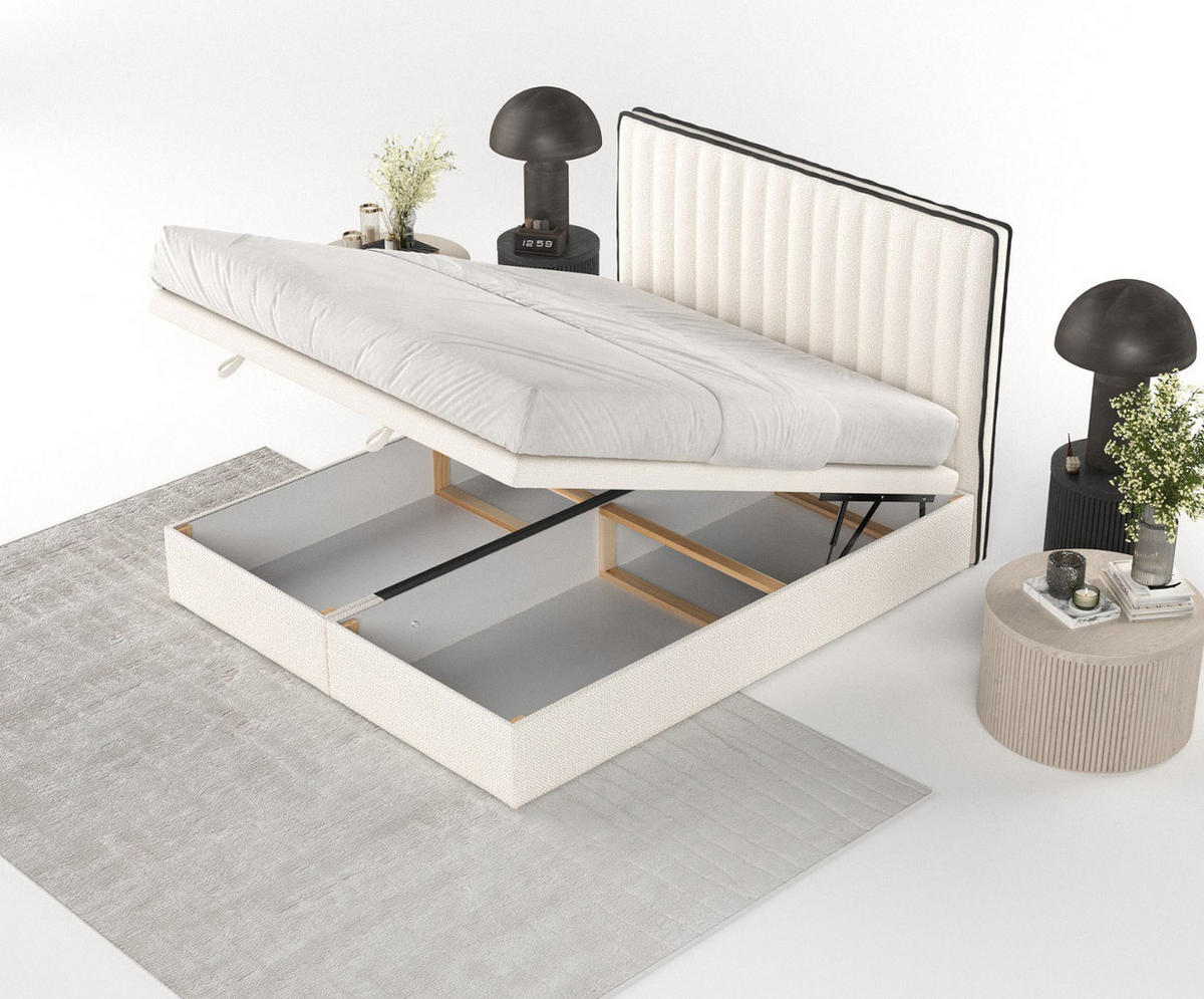 POLSTERBETT Keva mit Stauraum 140/200 cm Creme im Alta Stoff - Creme/Schwarz, Holz/Holzwerkstoff (140/200cm) - AltaBeds