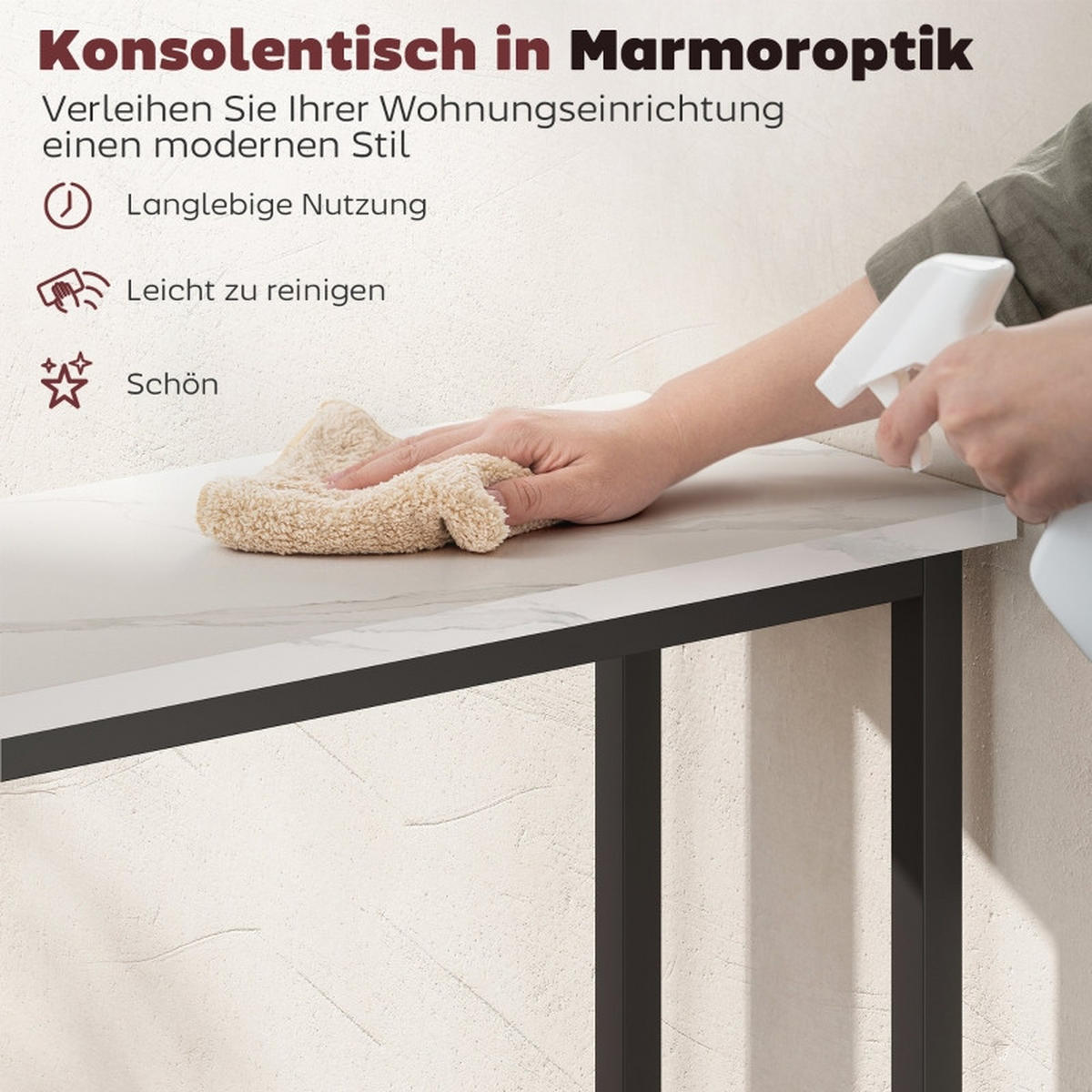 KONSOLENTISCH DE-37202 mit Marmoroptik und Kippschutz Schwarz - Schwarz, Holzwerkstoff (75/24/76cm) - ComfortXL