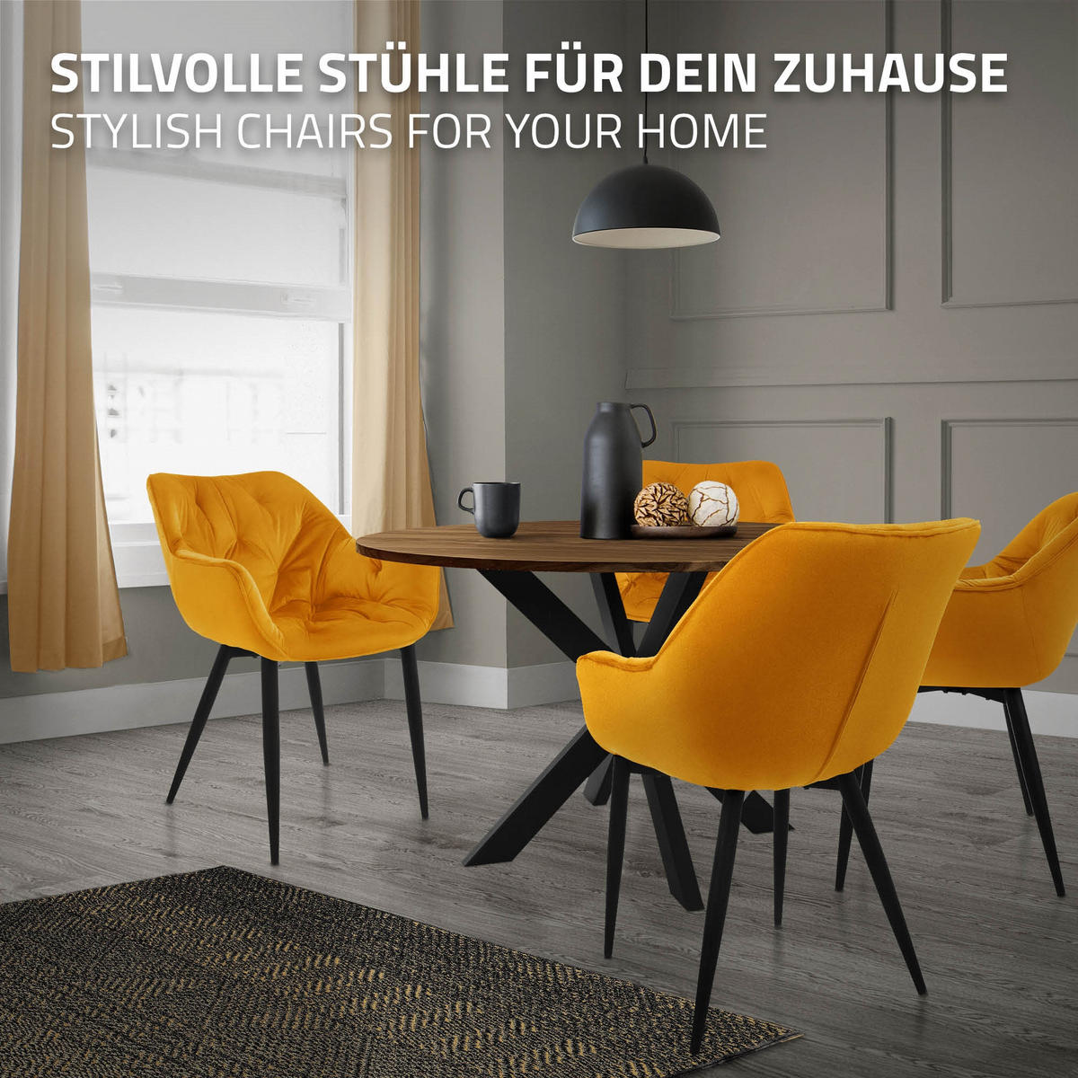 ESSZIMMERSTÜHLE 2er Set Senfgelb Samt - Dunkelgelb/Schwarz, Metall (67/83/59cm) - ML-DESIGN