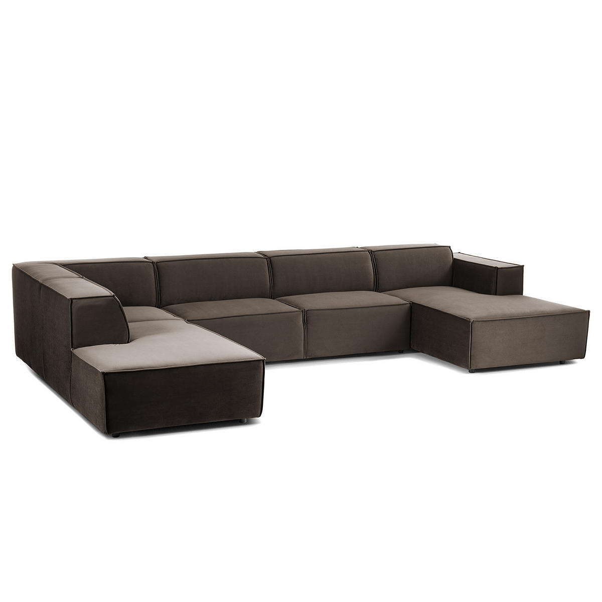 WOHNLANDSCHAFT mit Longchair & Ottomane - Taupe/Schwarz, Kunststoff/Textil (369/70/234cm) - home24