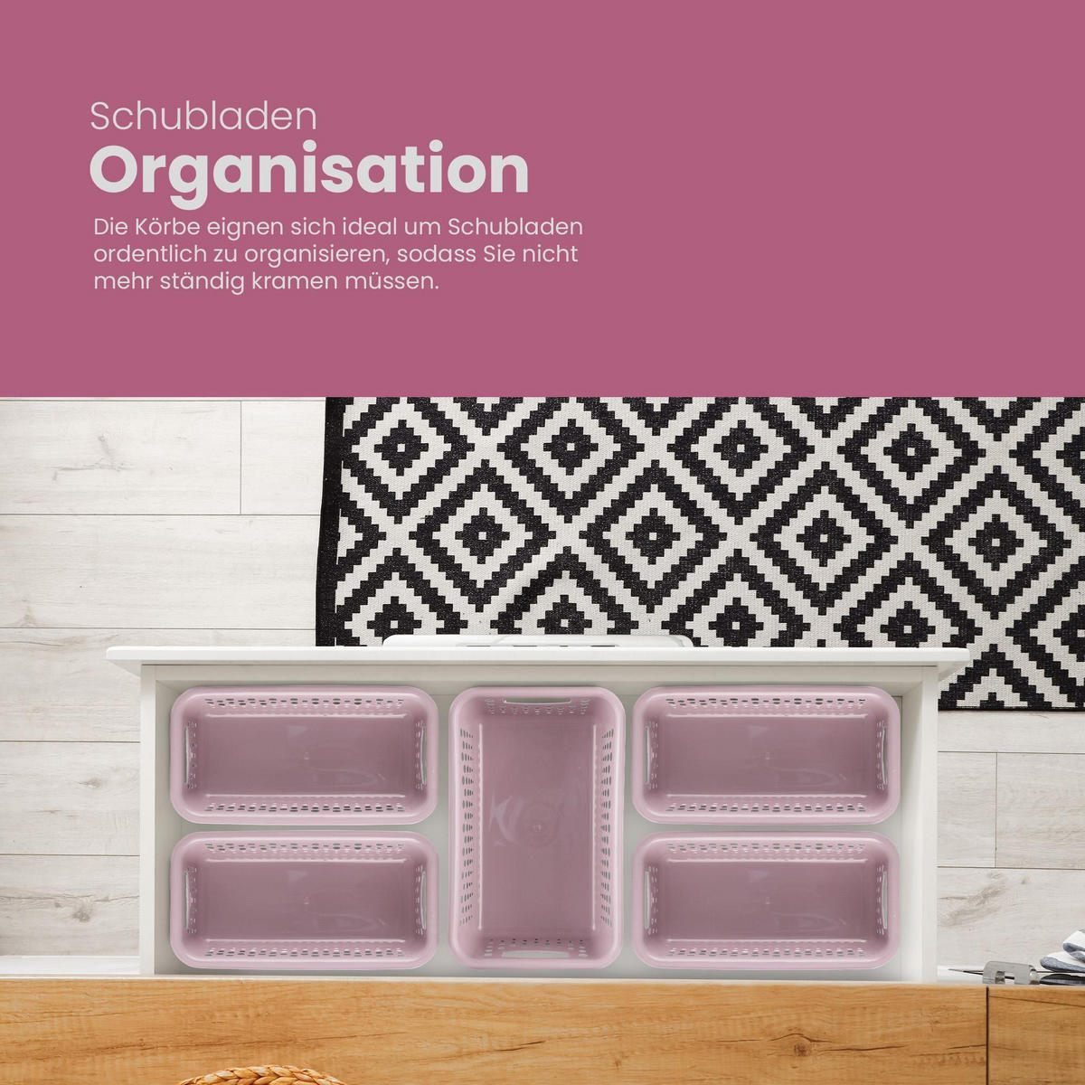 AUFBEWAHRUNGSKORB Rosa 20x10x5 cm - 4er Pack - Rosa, Kunststoff (10/5/20cm) - ProHome