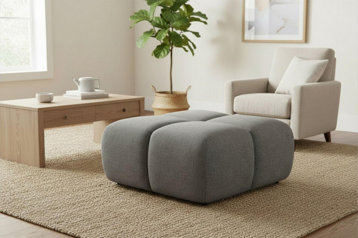 POLSTERHOCKER Vega - Grau, Holzwerkstoff/Textil (90/45/90cm) - Fun Möbel
