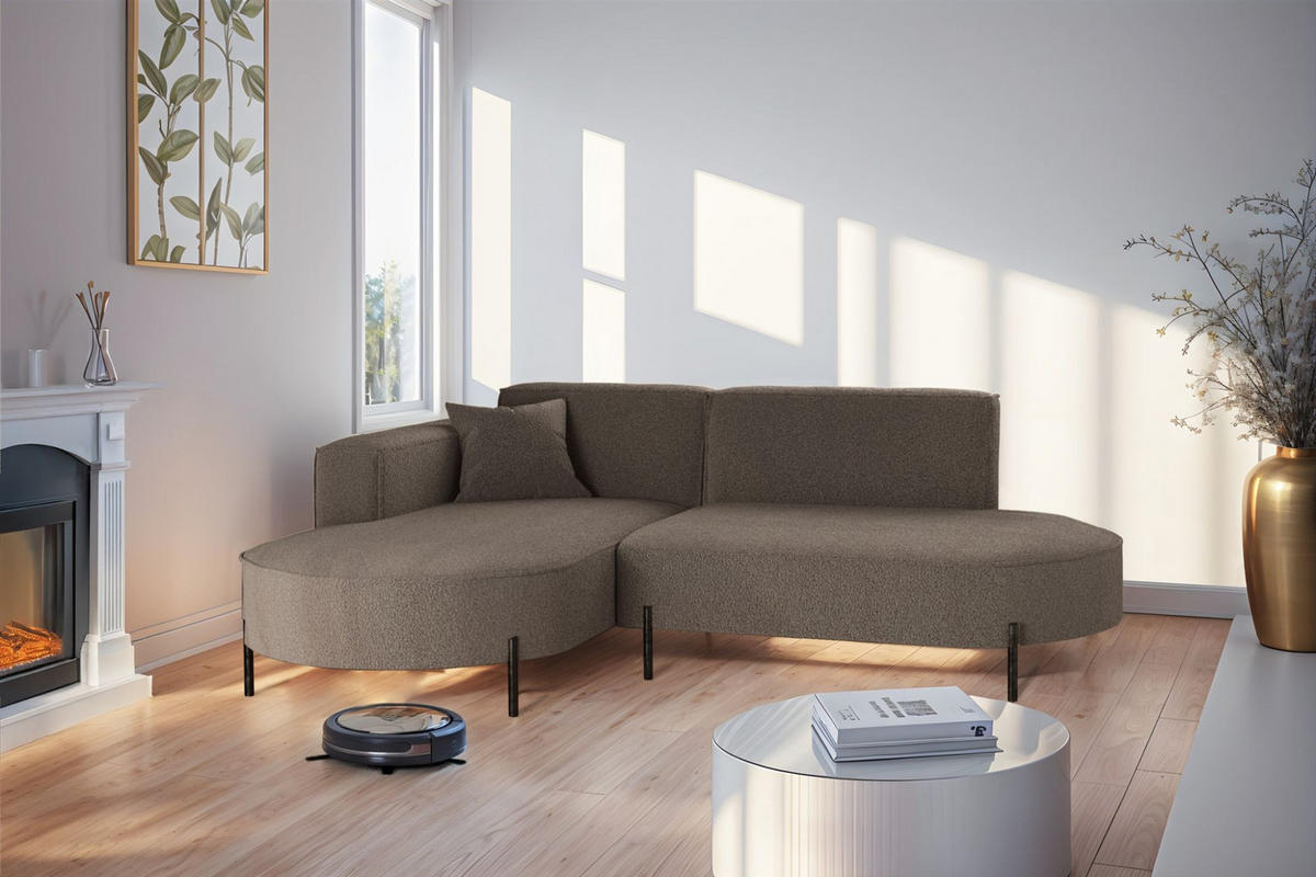 ECKSOFA Valencia Xs - Braun, Holzwerkstoff/Textil (236/165cm) - Fun Möbel