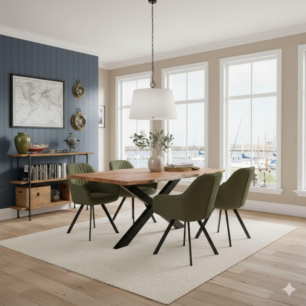 ESSZIMMER-SET Matera & Catania - Schwarz/Olivgrün, Holz/Textil (90/76/160cm) - Mr. Deko