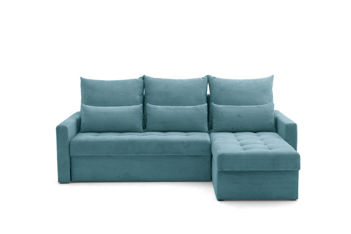 ECKSOFA PULA L Links mit Schlaffunktion 132x198 Cord Blau - Blau/Schwarz, Holz/Kunststoff (214/145cm) - Muffo