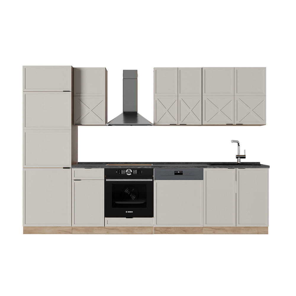 KÜCHENZEILE Fame-Line GrauBeige/Goldkraft Eiche 300 cm, AP Anthrazit - Honigeiche/Grau, Holzwerkstoff (300/81.6/60cm) - Vicco