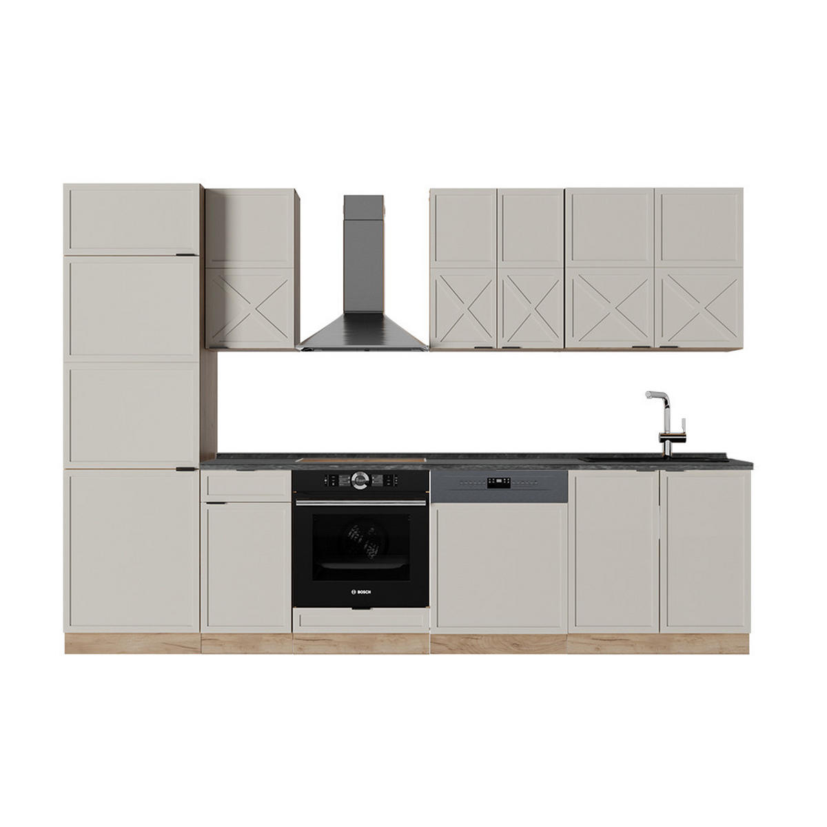 KÜCHENZEILE Fame-Line GrauBeige/Goldkraft Eiche 300 cm, AP Anthrazit - Honigeiche/Grau, Holzwerkstoff (300/81.6/60cm) - Vicco