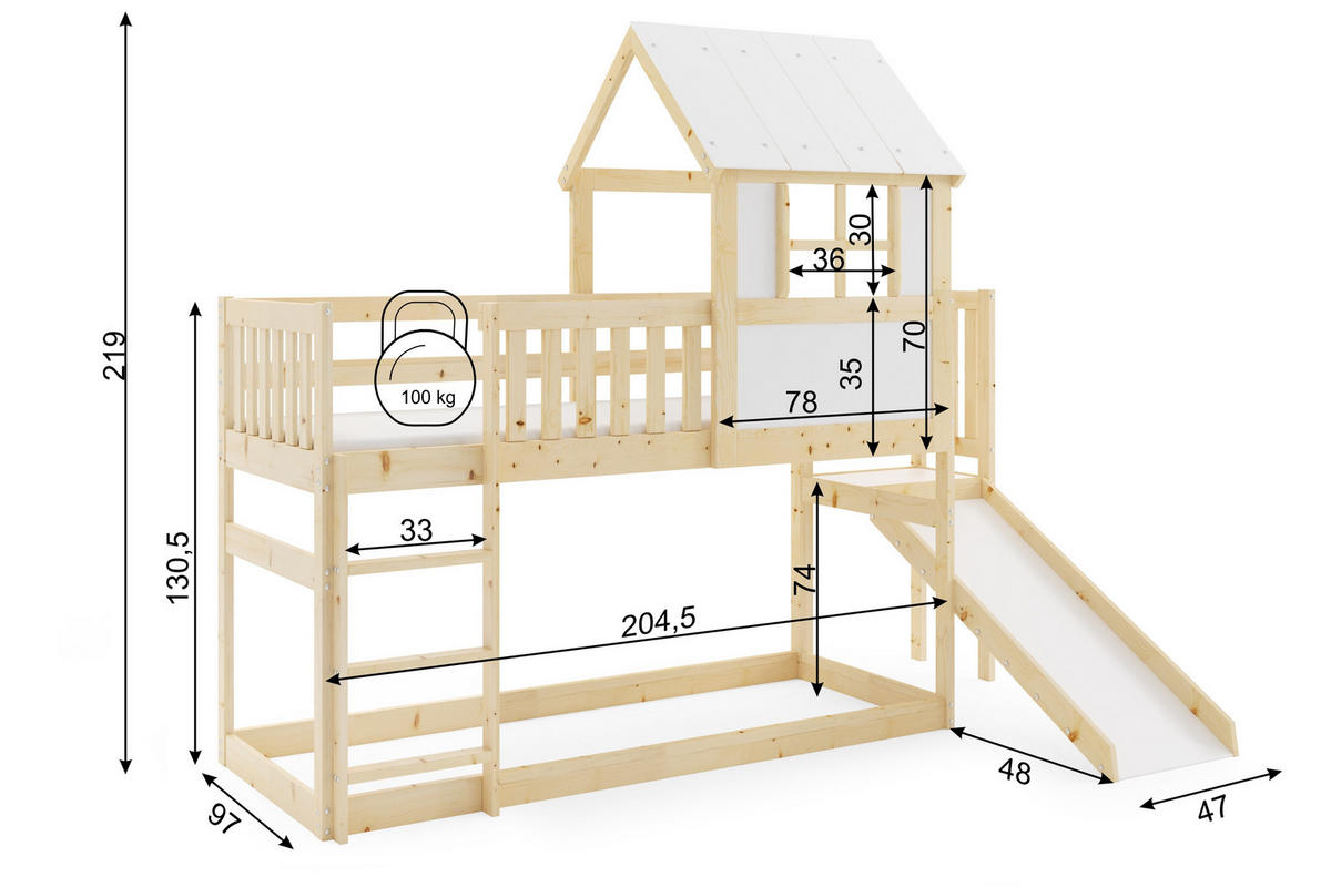 HOCHBETT mit Rutsche 200x90cm - Kieferfarben, Holz (90/200cm) - Interbeds