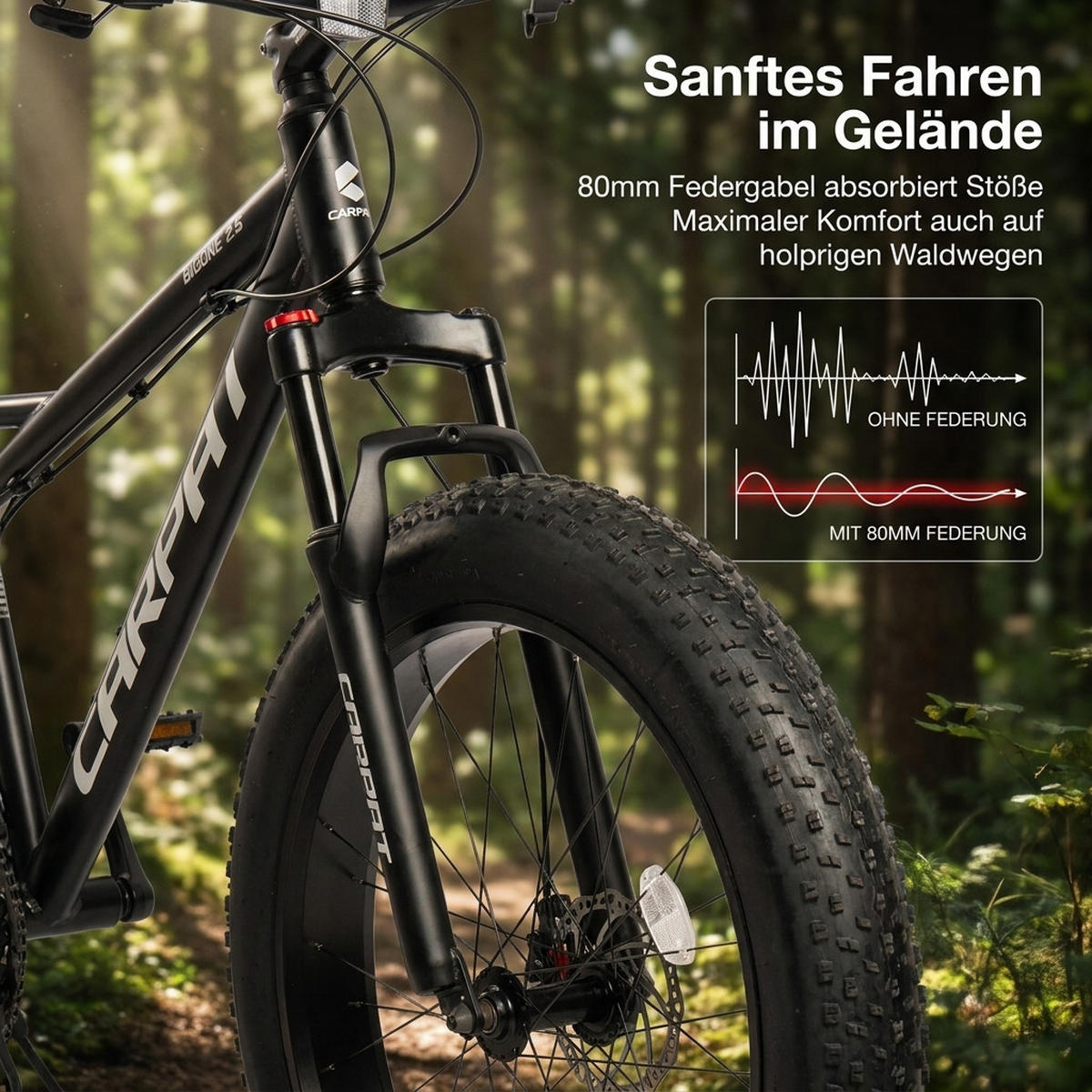 MOUNTAINBIKE 26 Zoll Schwarz + Weiß – 4.0 Zoll Fettreifen – 2x8 Gangschaltung – Aluminiumlegierung - Schwarz, Metall (24cm) - Oxeza