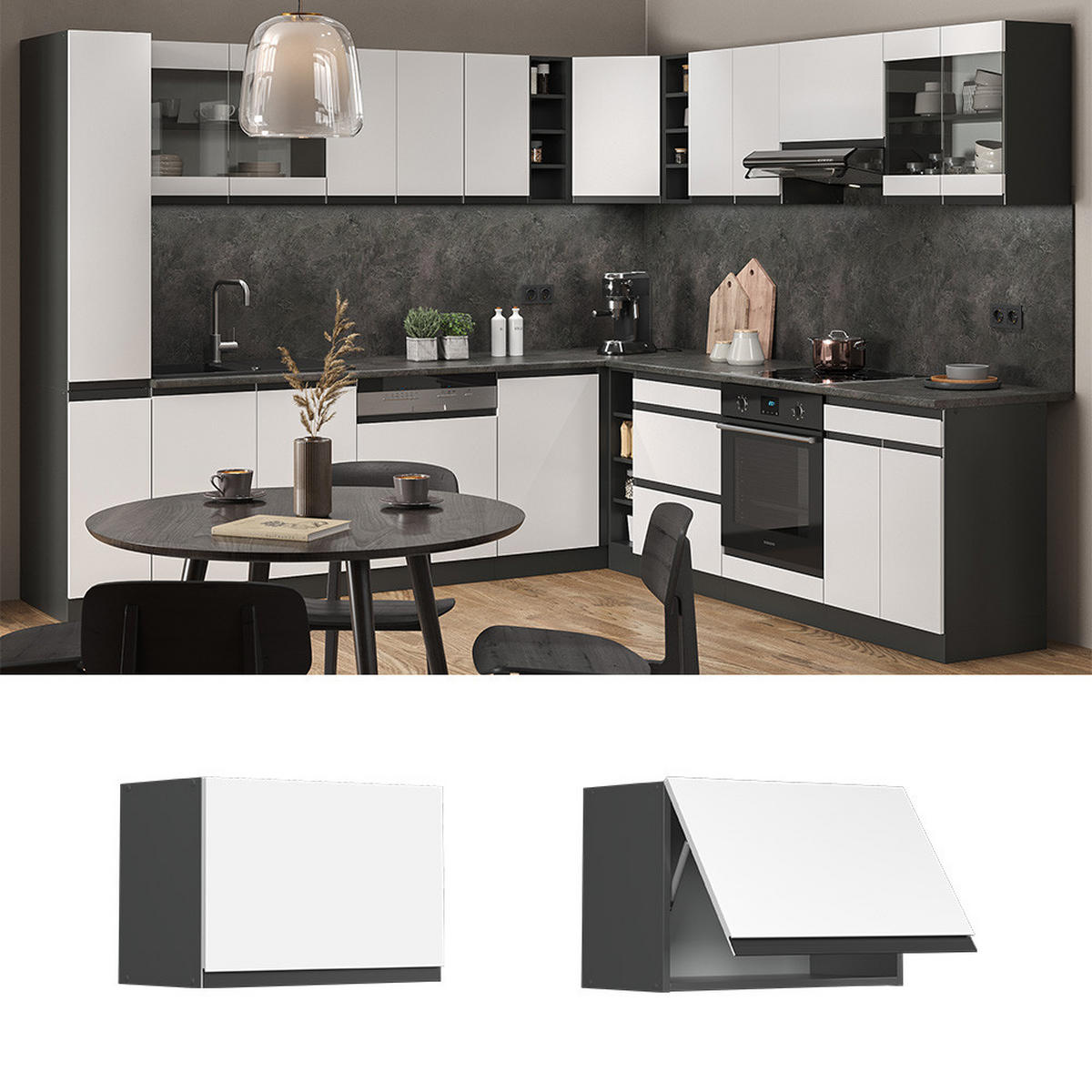 HÄNGESCHRANK R-Line Weiß 60 cm J-Shape, flach - Anthrazit/Weiß, Holzwerkstoff (60/40/31cm) - Vicco