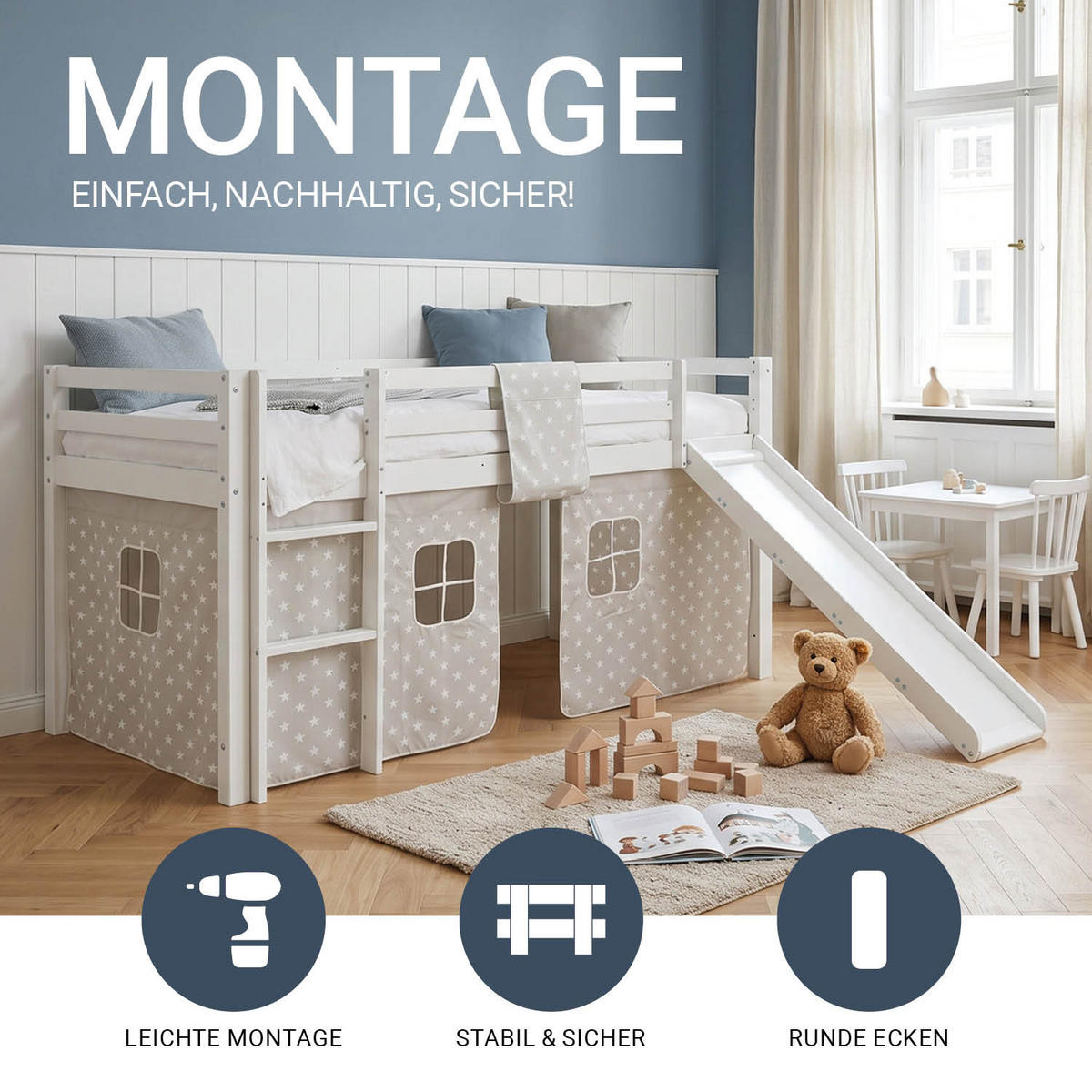 HOCHBETT 90/200 cm in weiß mit Lattenrost + Matratze - Weiß, Holz - Homestyle4u