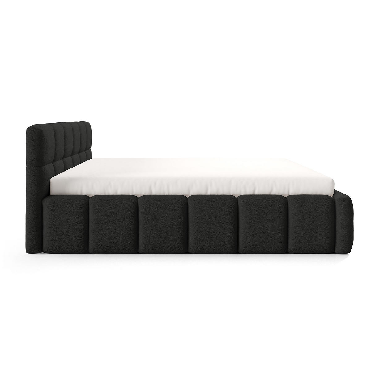 POLSTERBETT NUBO Medium 160x200 cm mit Bettkasten – QUELLE 100 - Schwarz, Holz - Dekori_Interiors