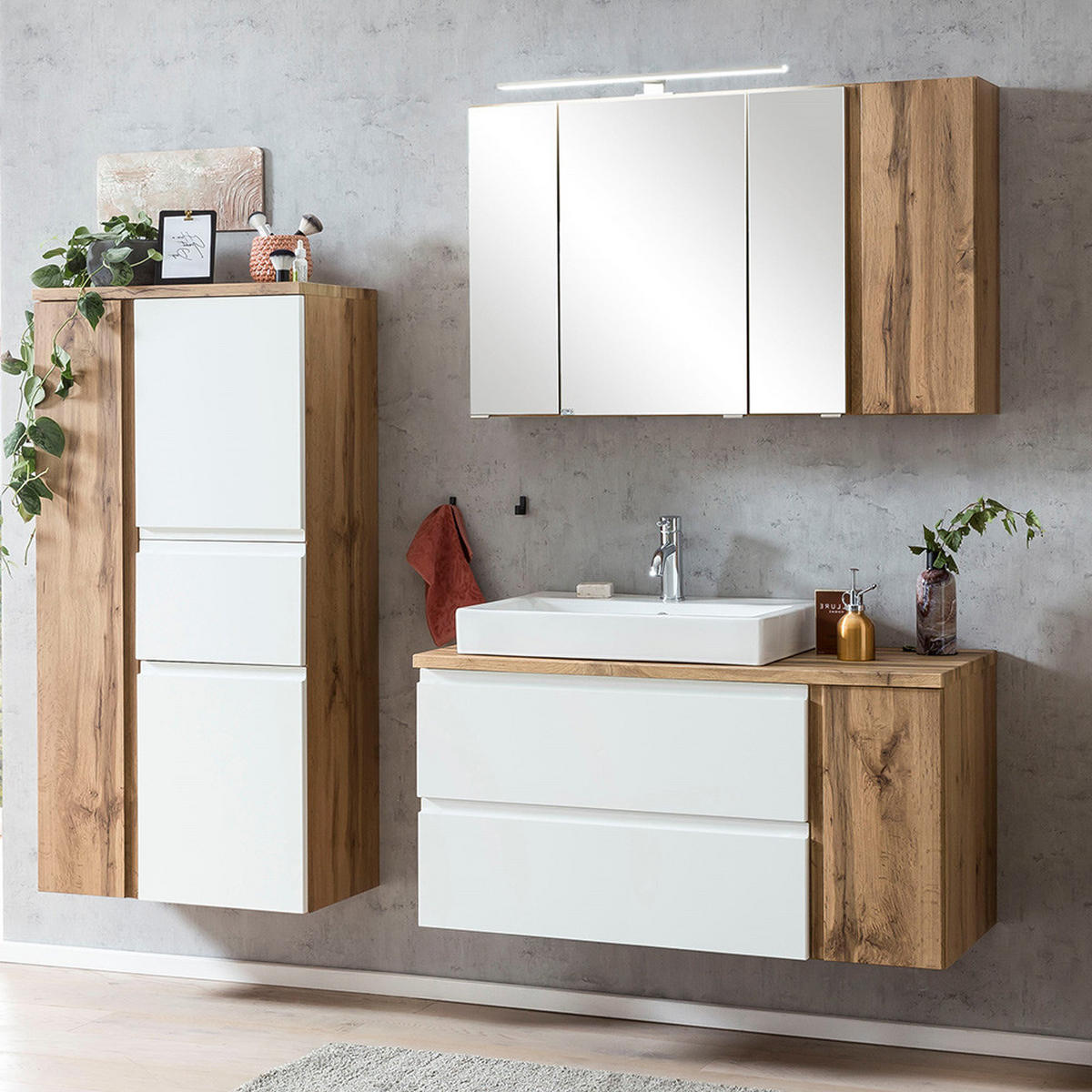 BADMÖBEL-SET 3-TLG. Vasto-03 - Weiß, Holzwerkstoff (185/200/47cm) - Lomado