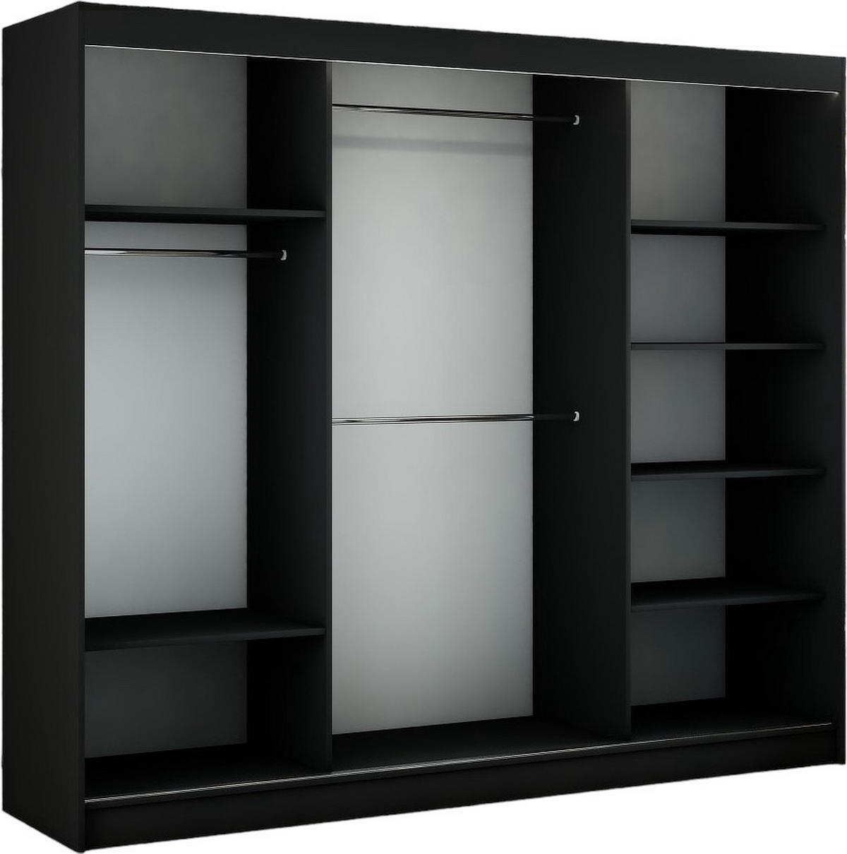 SCHWEBETÜRENSCHRANK Lili 250 cm mit Lamellen 3-türig, schwarz, Lamelle wotan - Eiche Wotan/Schwarz, Kunststoff (250/215/61cm) - Margaret Hadas24