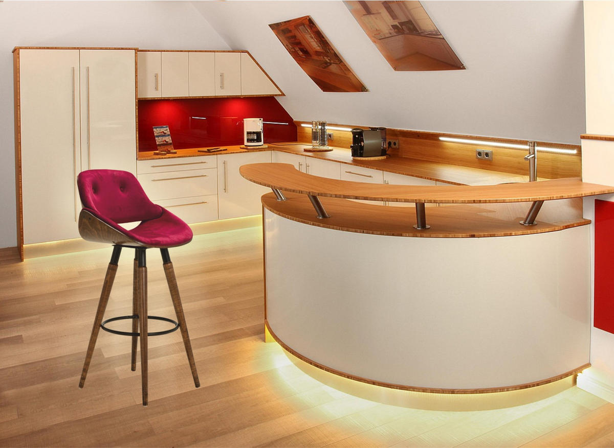 BARHOCKER CARDIFF mit Samtbezug und Holzbeinen - Blau/Rot, Holz/Textil (41.5/100/41.5cm) - Stuhlmann