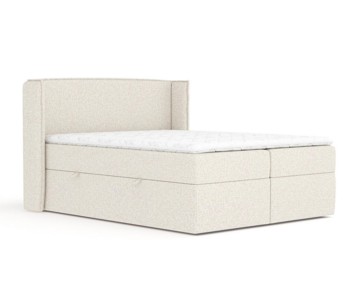 BOXBETT Skyline Creme 200/200 cm mit Matratze und Topper - Creme/Schwarz, Holz/Holzwerkstoff (200/200cm) - Maison de Reve