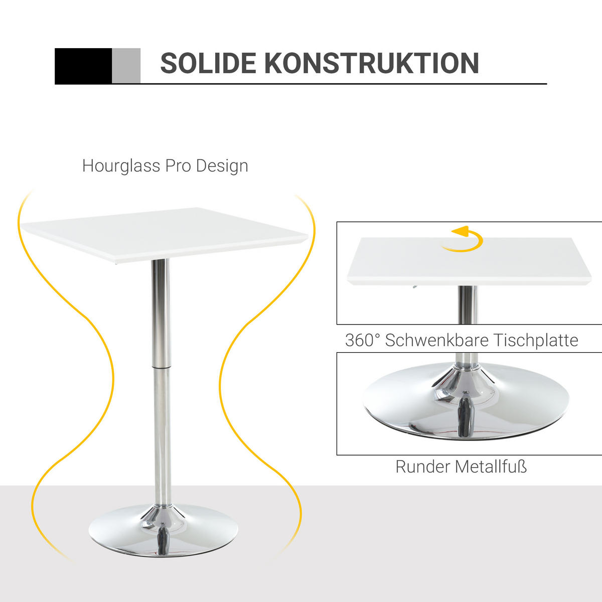 BARTISCH, MDF-Platte, Stahl, Weiß - Weiß, Kunststoff (60/92/60cm) - HOMCOM