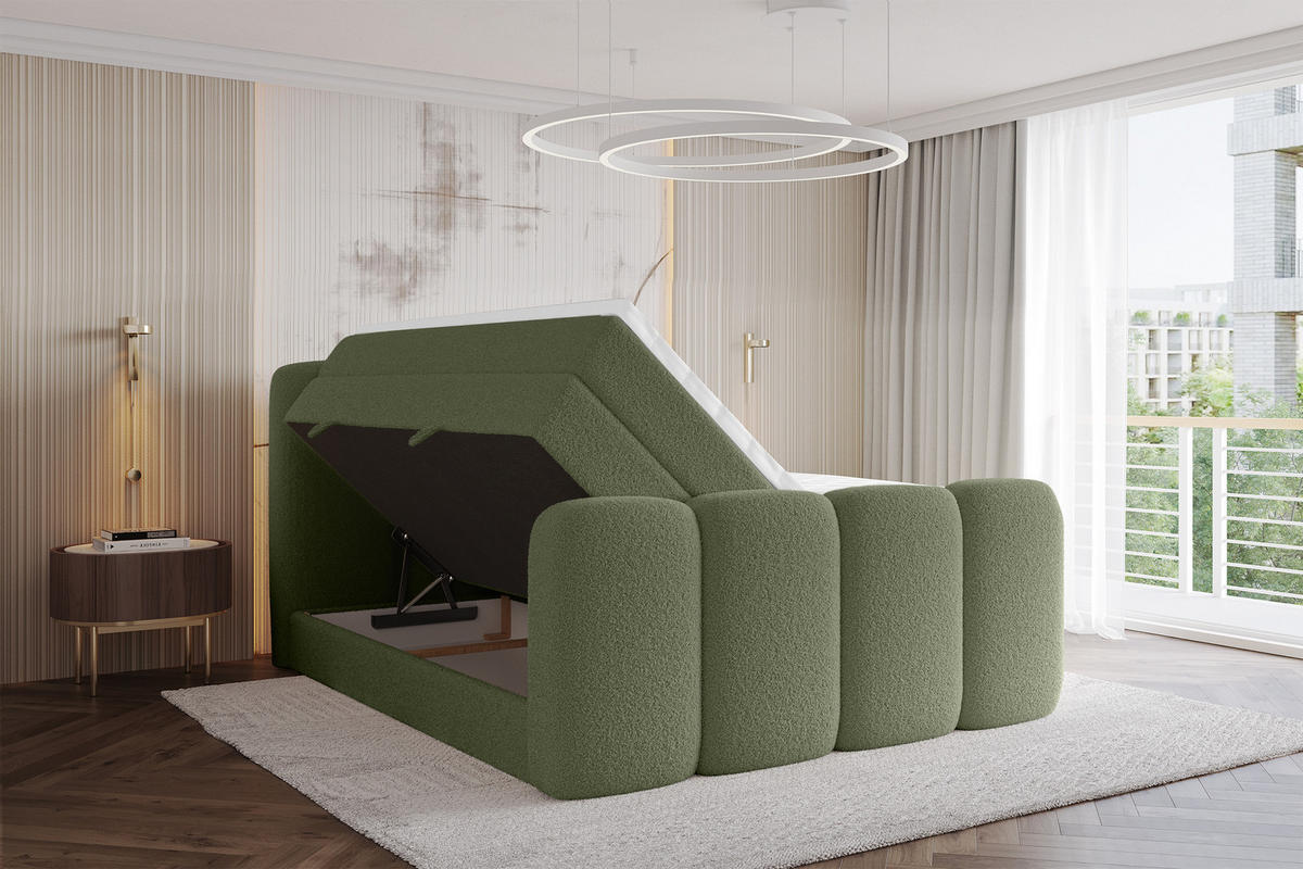 BOXSPRINGBETT mit Matratze H3/H4 - NINA-Z KING - 160x200 cm Grün - Dunkelgrün, Holzwerkstoff (160/200cm) - ALTDECOR