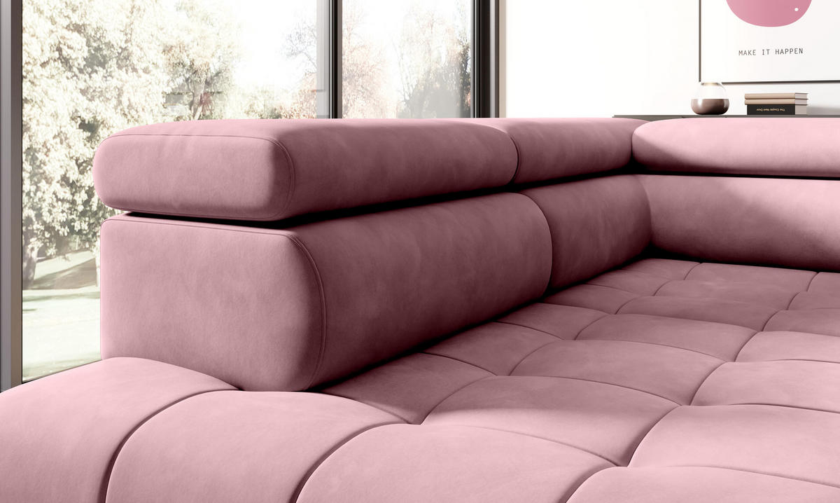 ECKSOFA CHIVAS Freistehend , Schlaffunktion, 278×197×76/98 cm, Stoff - Element, Silber, Rechts Seite - Silberfarben/Schwarz, Holz/Textil (197/278cm) - DomoHome